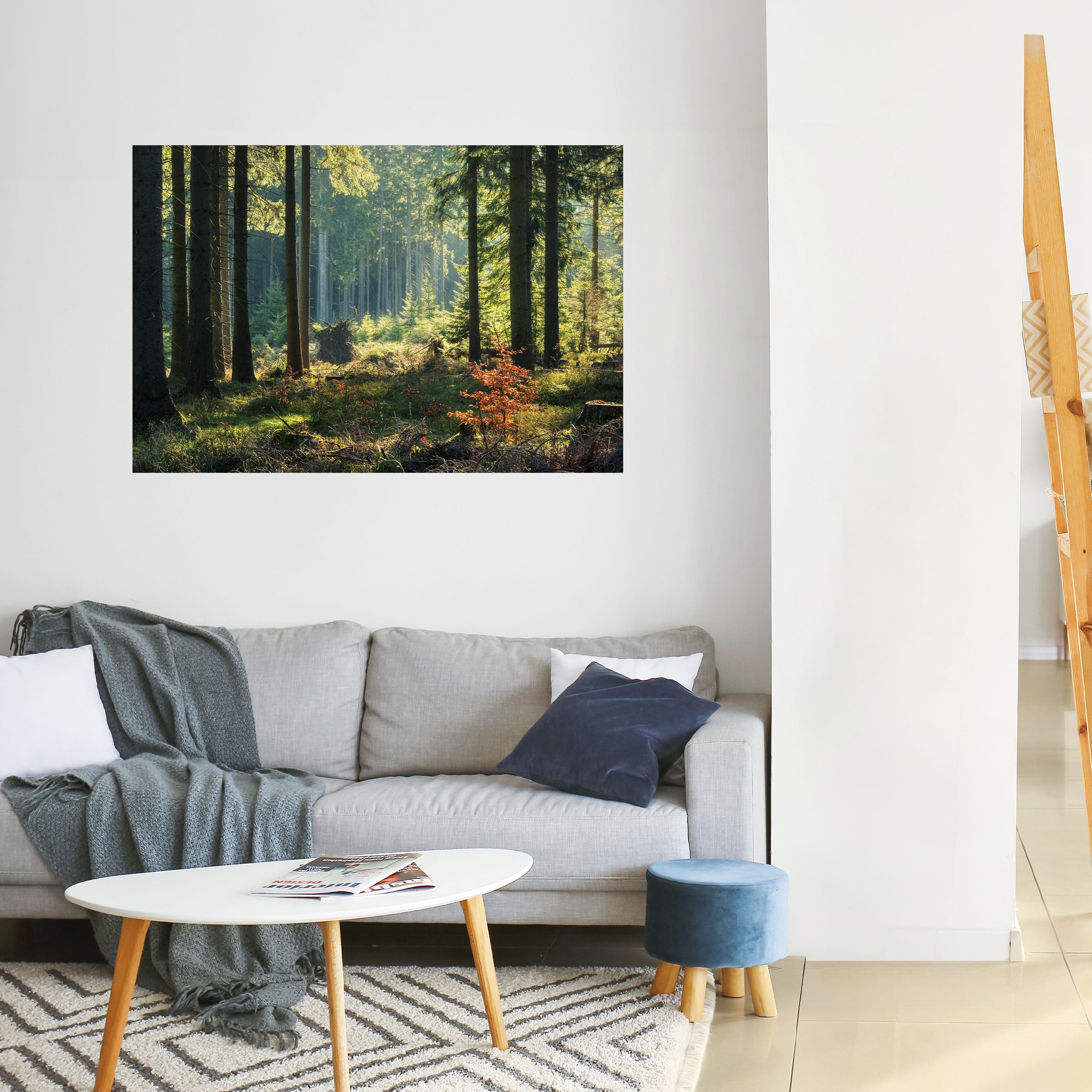Solbelyst skogsserenad horisontell poster med självhäftande klistermärke