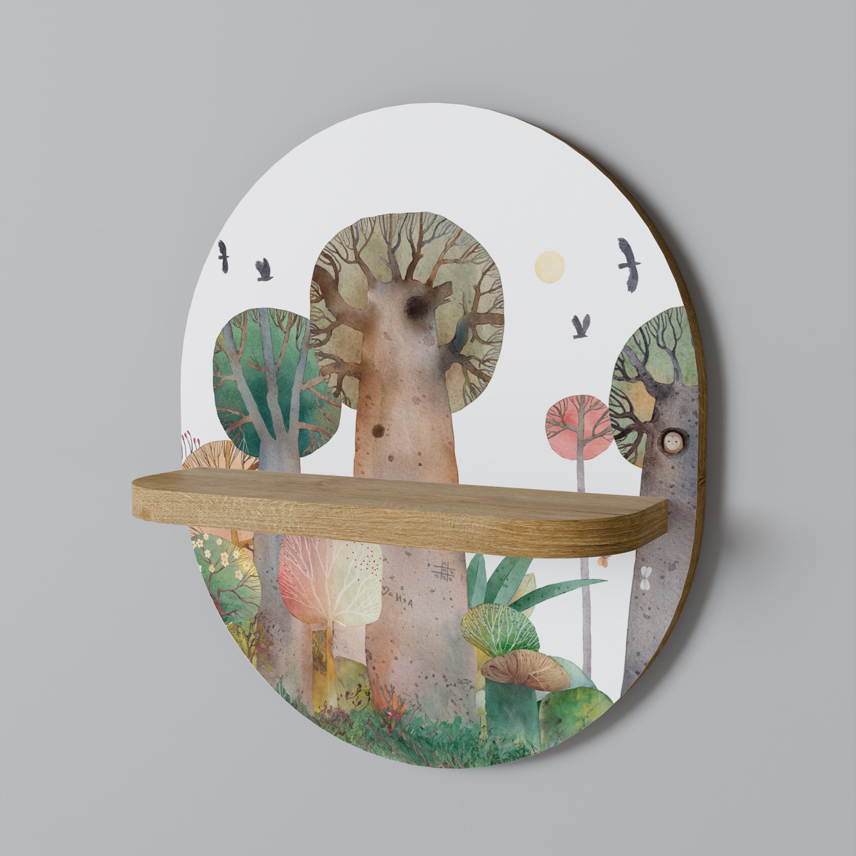 FLYG ÖVER Oval konsthylla i ekeffekt