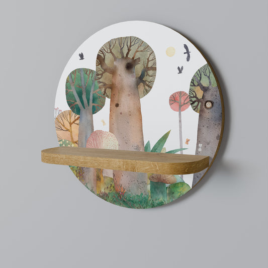 FLIGHT OVER Round Art Shelf In Oak Effect