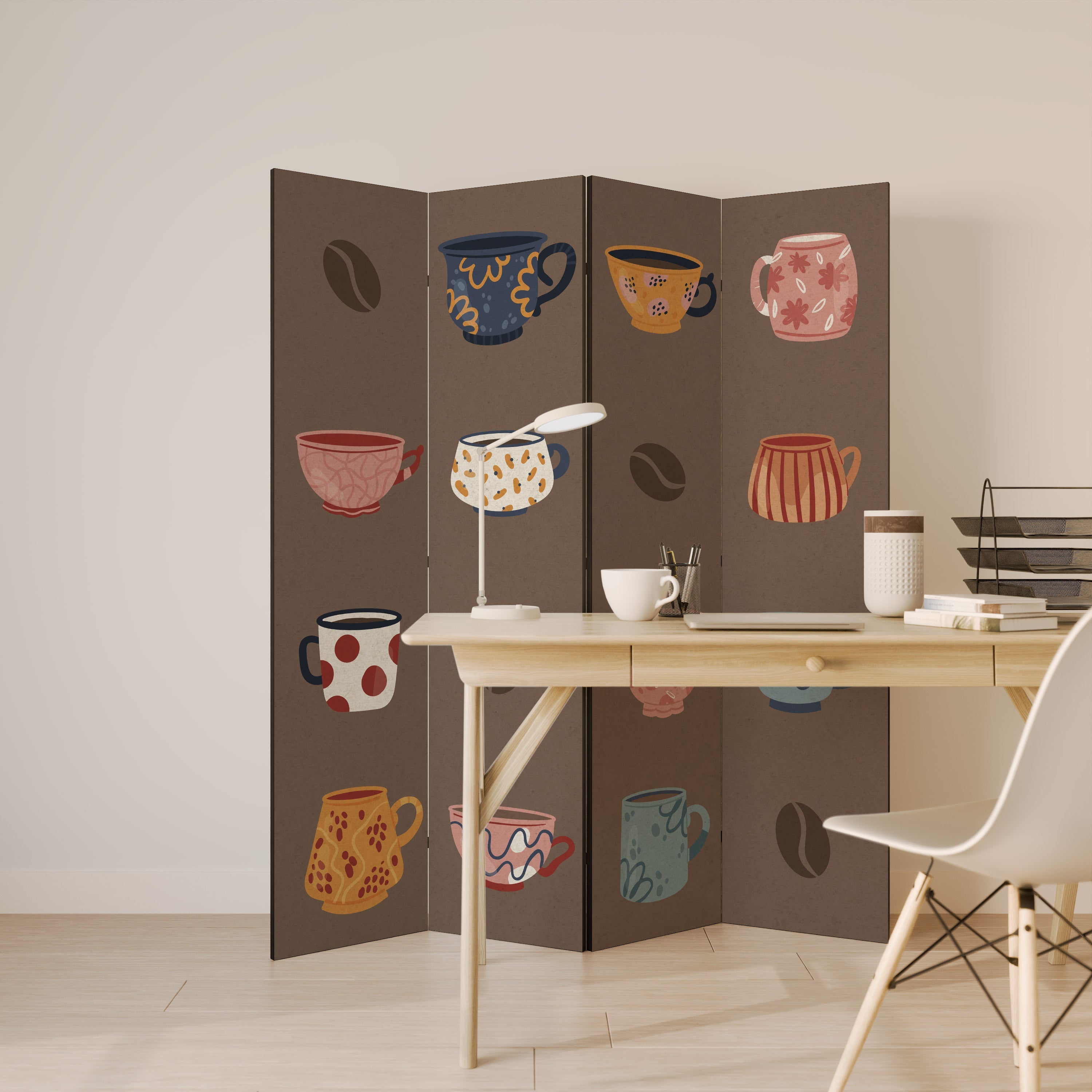 Dekorativ rumsavdelare med 4 paneler COFFEE PAUS