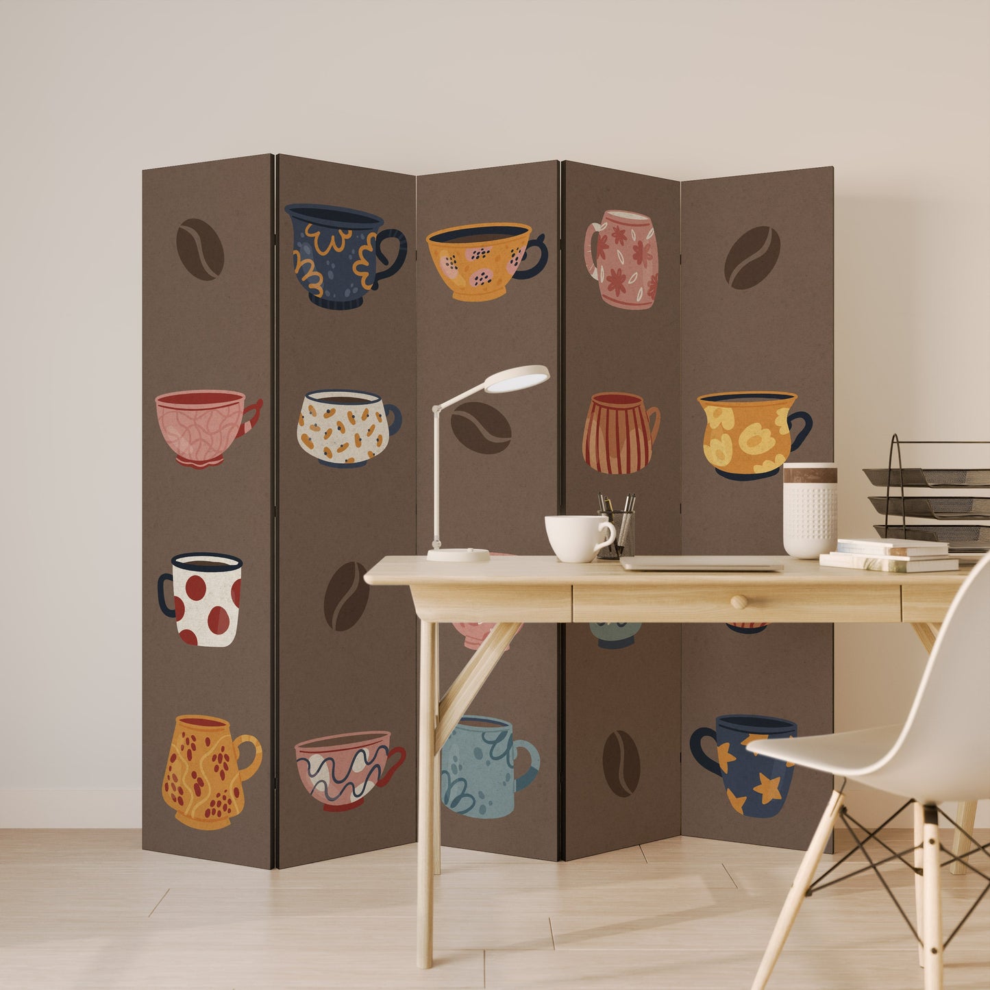 Dekorativ rumsavdelare med 5 paneler COFFEE PAUS