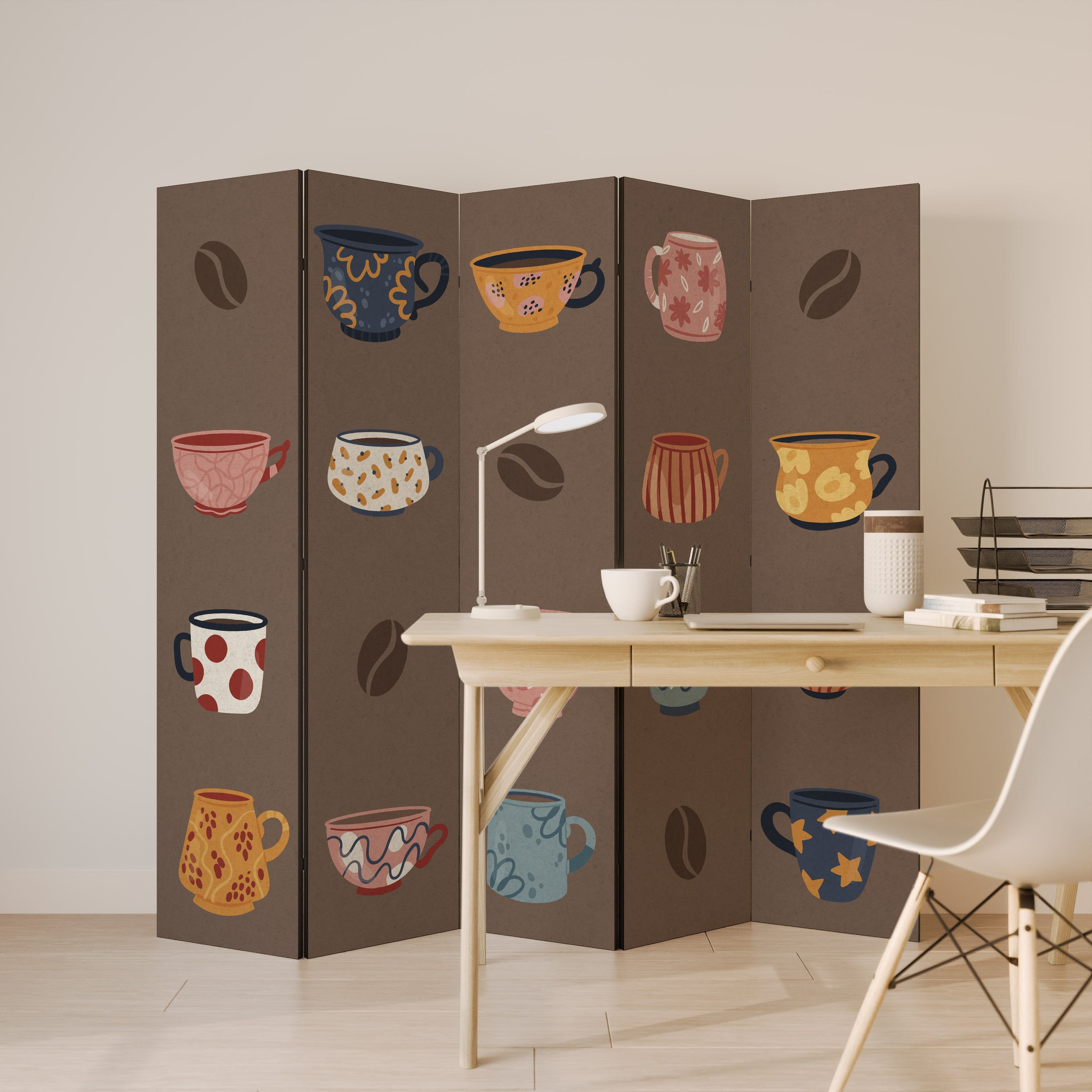 Dekorativ rumsavdelare med 5 paneler COFFEE PAUS