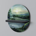 FOREST SUNSET Oval Art Shelf In Black Finish