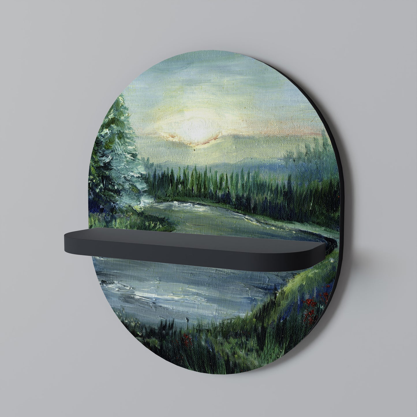 FOREST SUNSET Oval konsthylla i svart finish