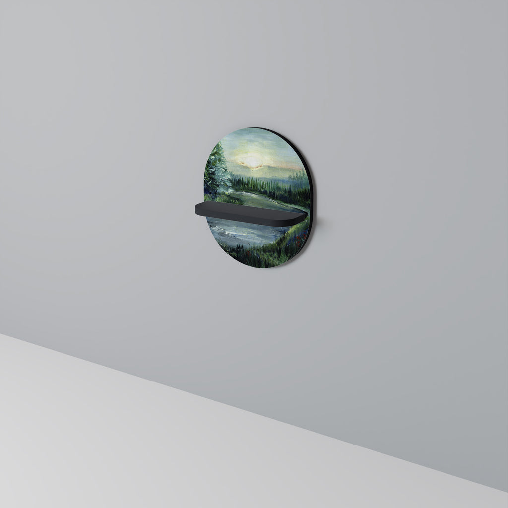 FOREST SUNSET Oval konsthylla i svart finish