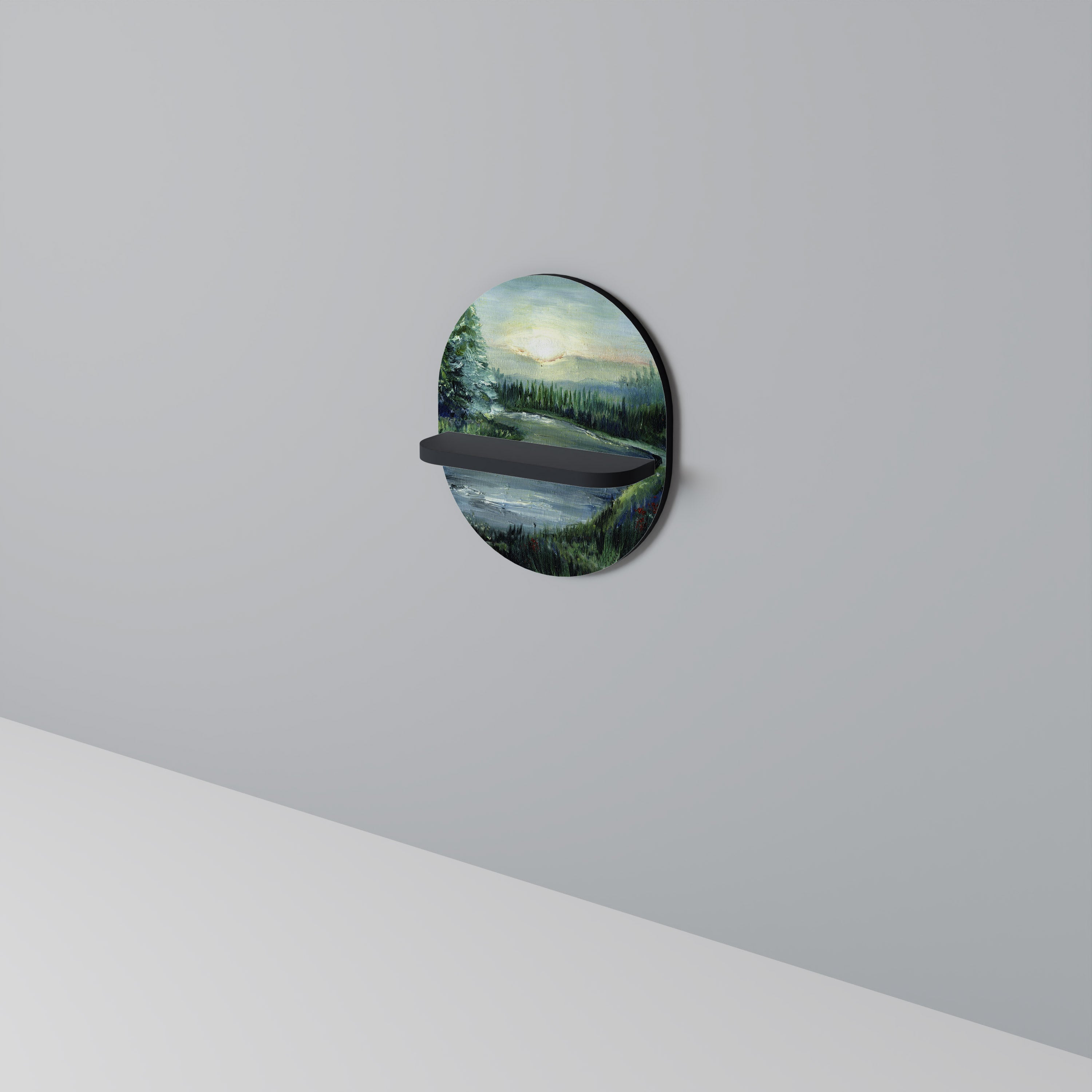 FOREST SUNSET Oval konsthylla i svart finish