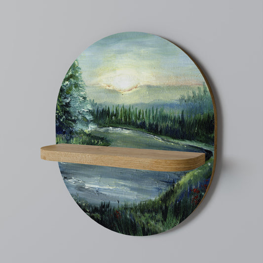 FOREST SUNSET Oval konsthylla i ekeffekt