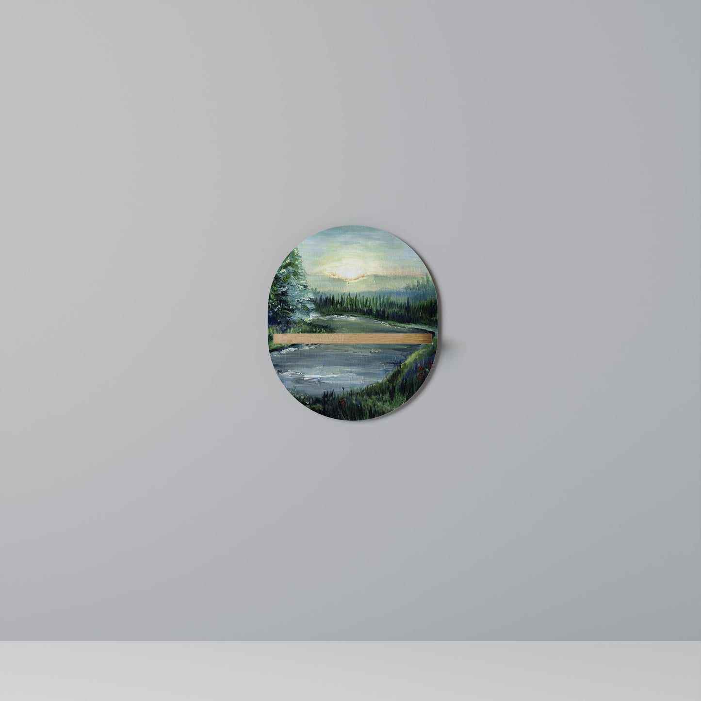 FOREST SUNSET Oval konsthylla i ekeffekt