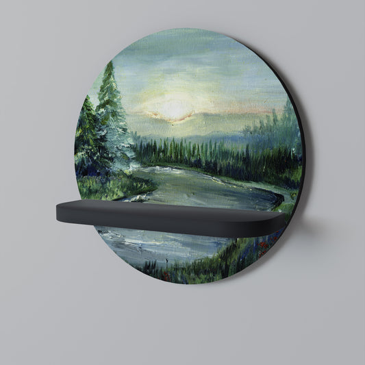FOREST SUNSET Rund konsthylla i svart finish