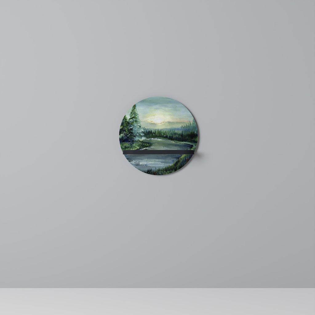 FOREST SUNSET Rund konsthylla i svart finish