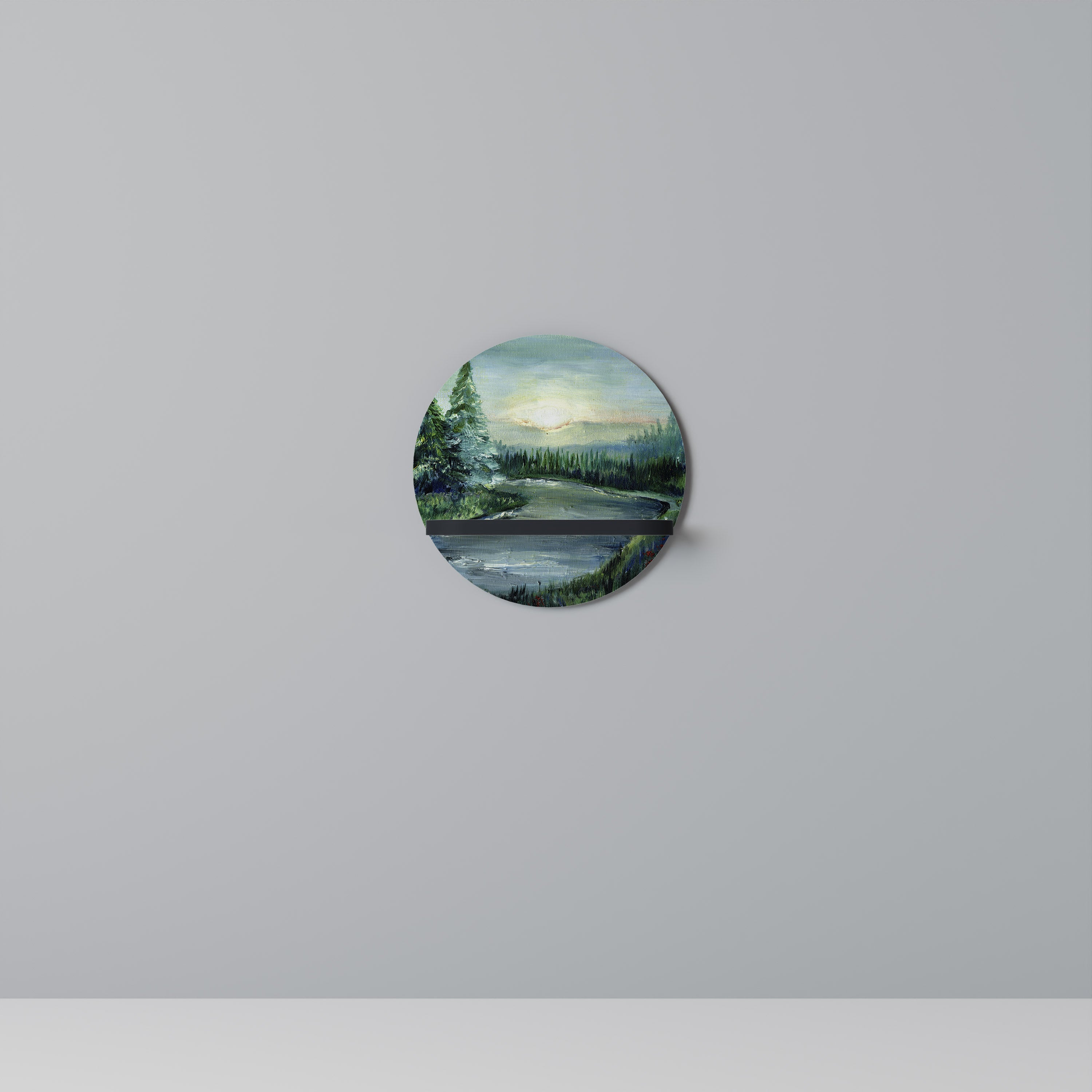 FOREST SUNSET Rund konsthylla i svart finish