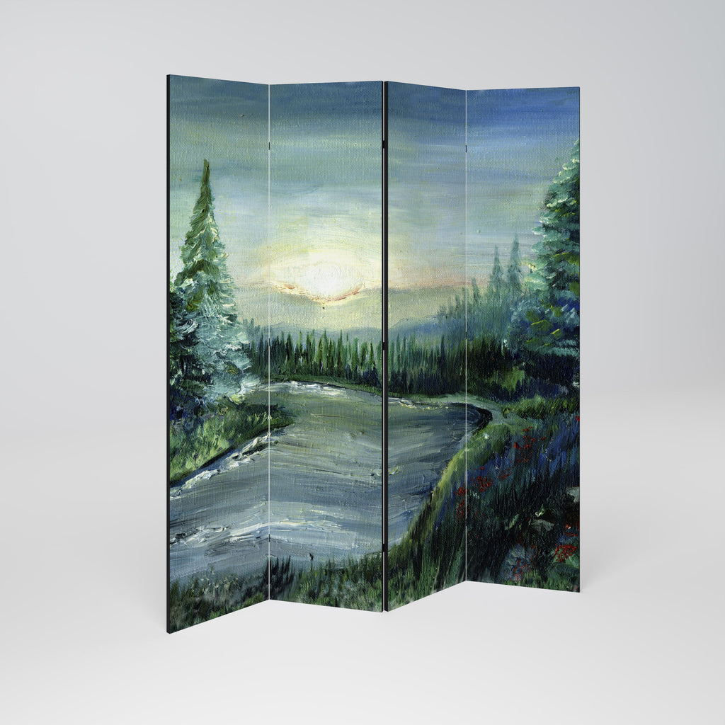 Dekorativ rumsavdelare med 4 paneler i FOREST SUNSET