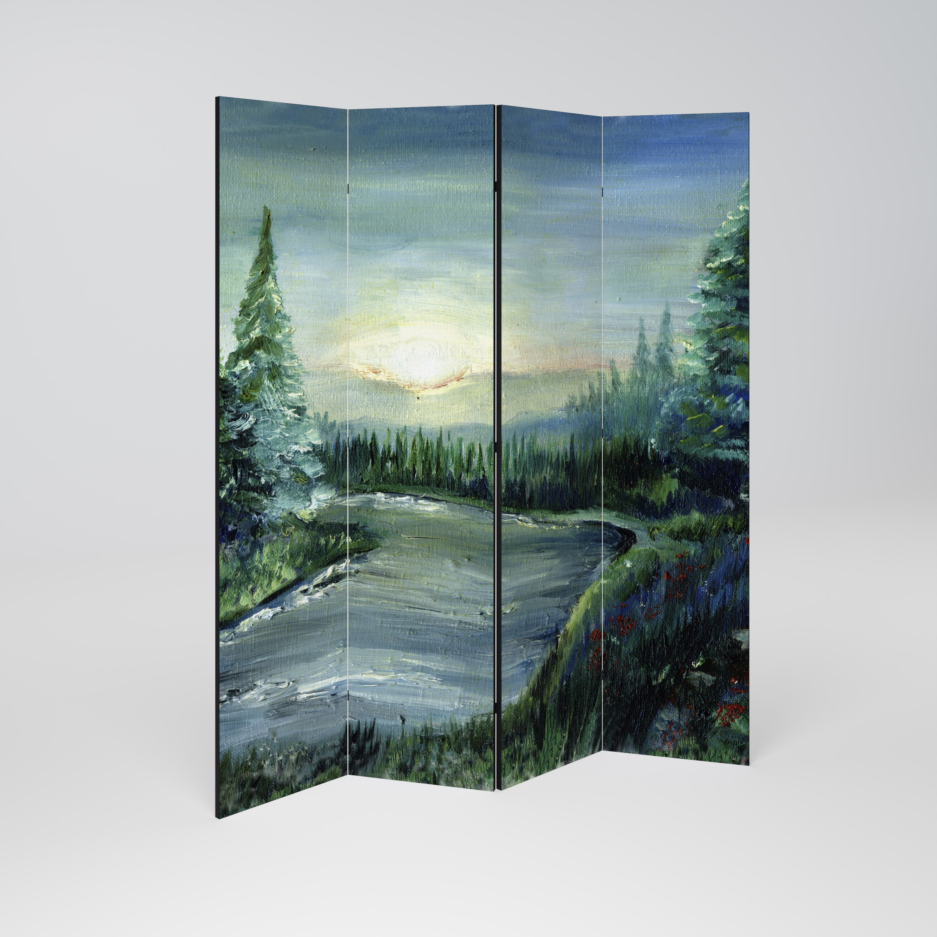 Dekorativ rumsavdelare med 4 paneler i FOREST SUNSET