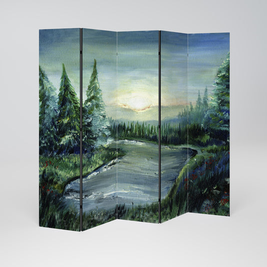 Dekorativ rumsavdelare med 5 paneler i FOREST SUNSET