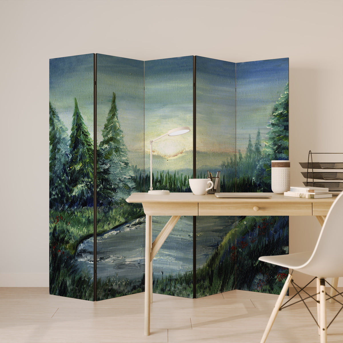 FOREST SUNSET Dekorativ rumsavdelare – 5 paneler