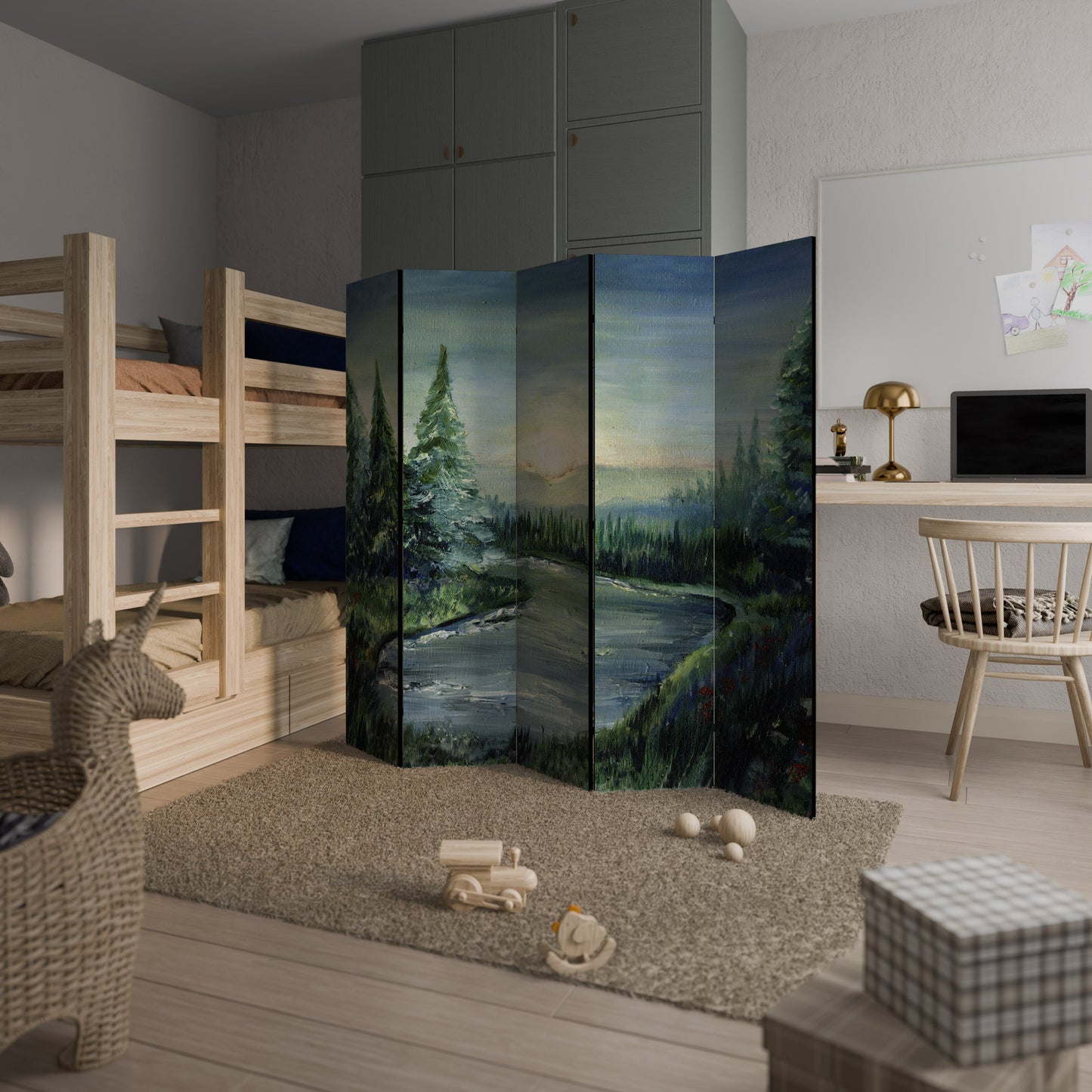 Dekorativ rumsavdelare med 5 paneler i FOREST SUNSET