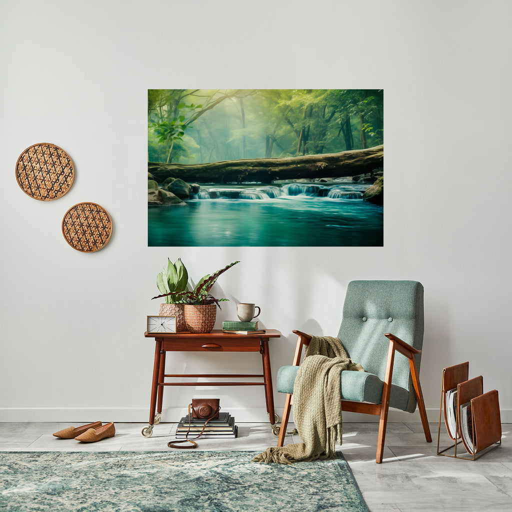 DRÖMMIGT VATTENFALL GLIMMER horisontell poster med självhäftande motiv