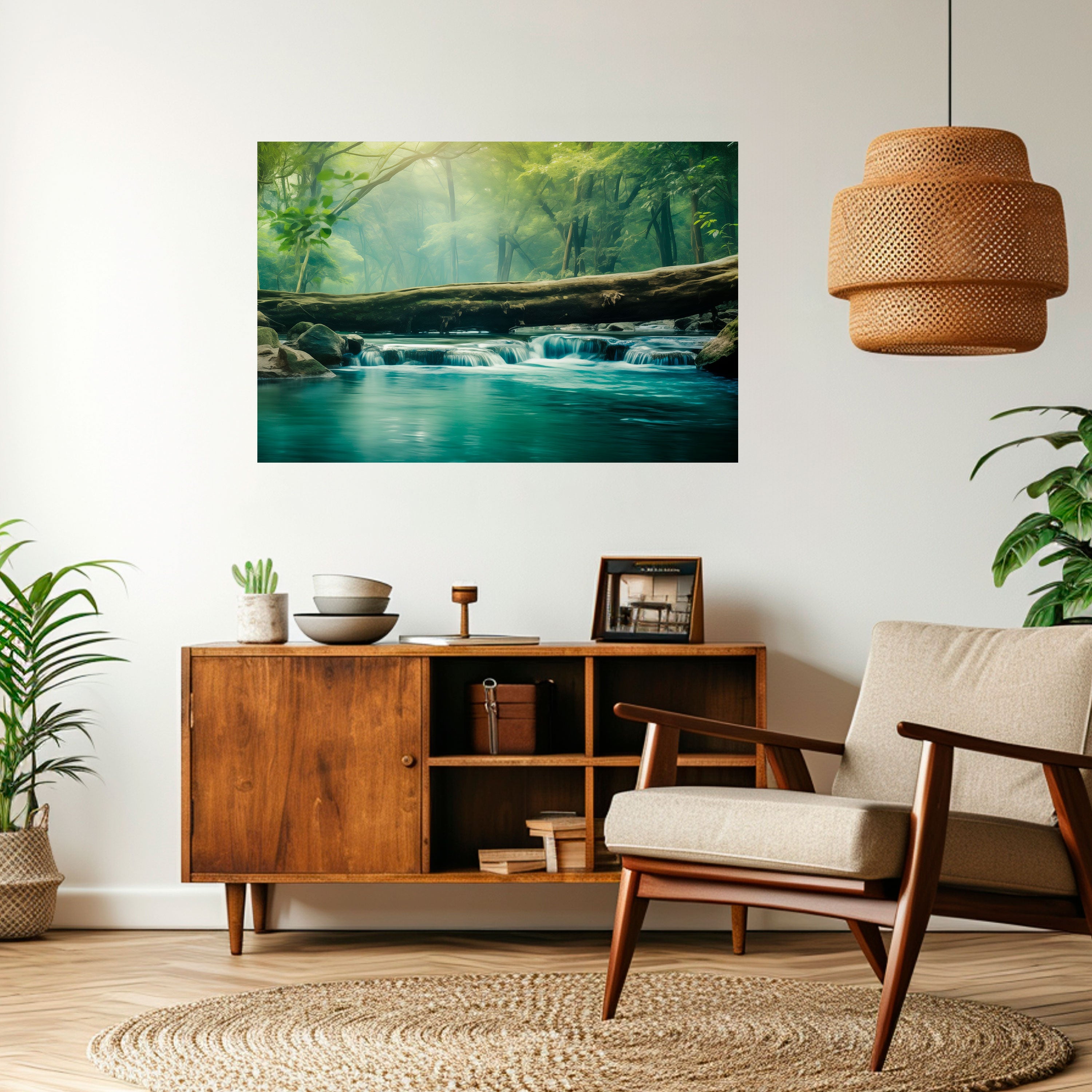 DRÖMMIGT VATTENFALL GLIMMER horisontell poster med självhäftande motiv