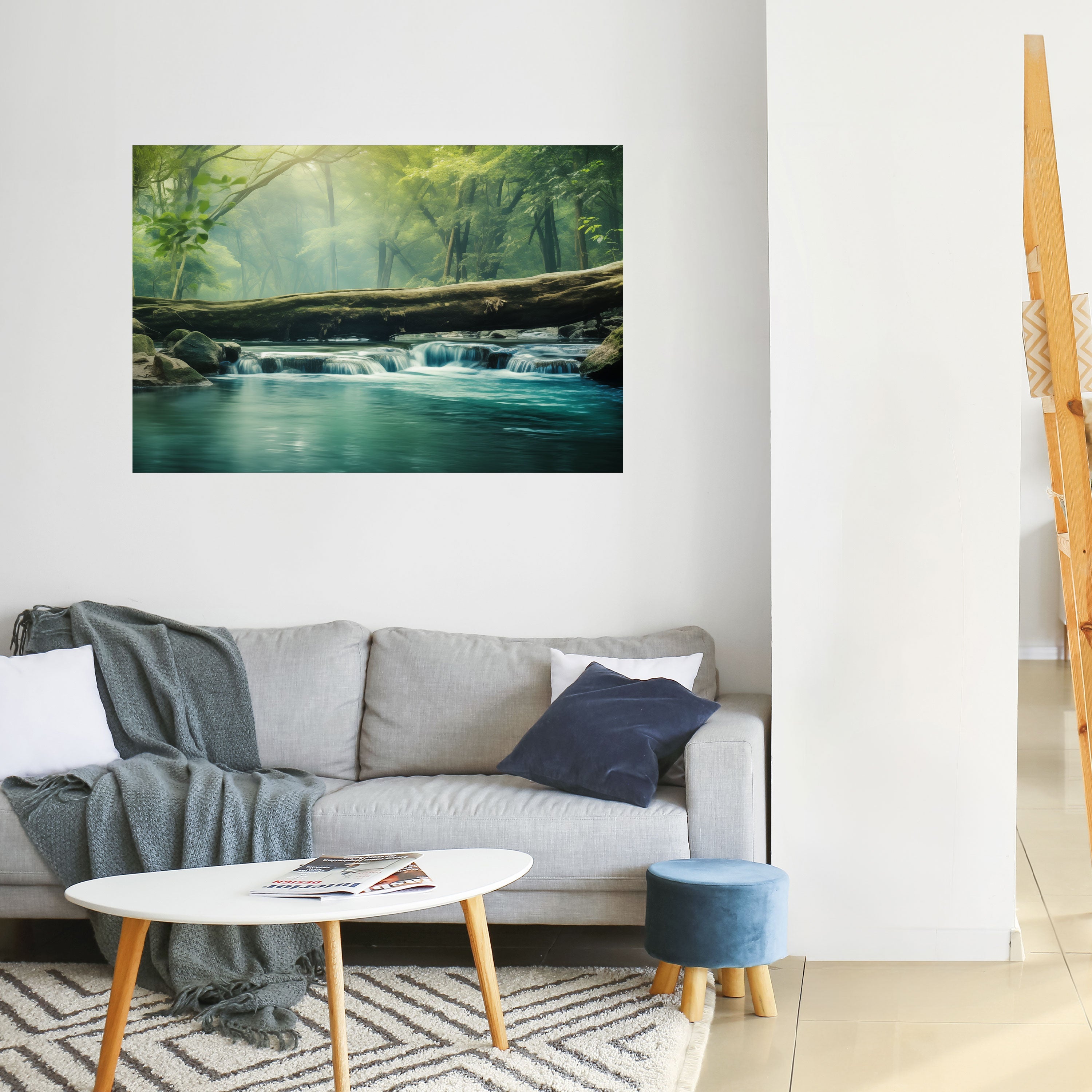 DRÖMMIGT VATTENFALL GLIMMER horisontell poster med självhäftande motiv