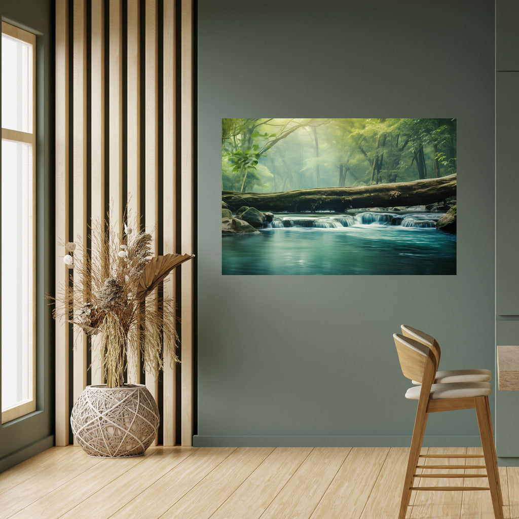DRÖMMIGT VATTENFALL GLIMMER horisontell poster med självhäftande motiv