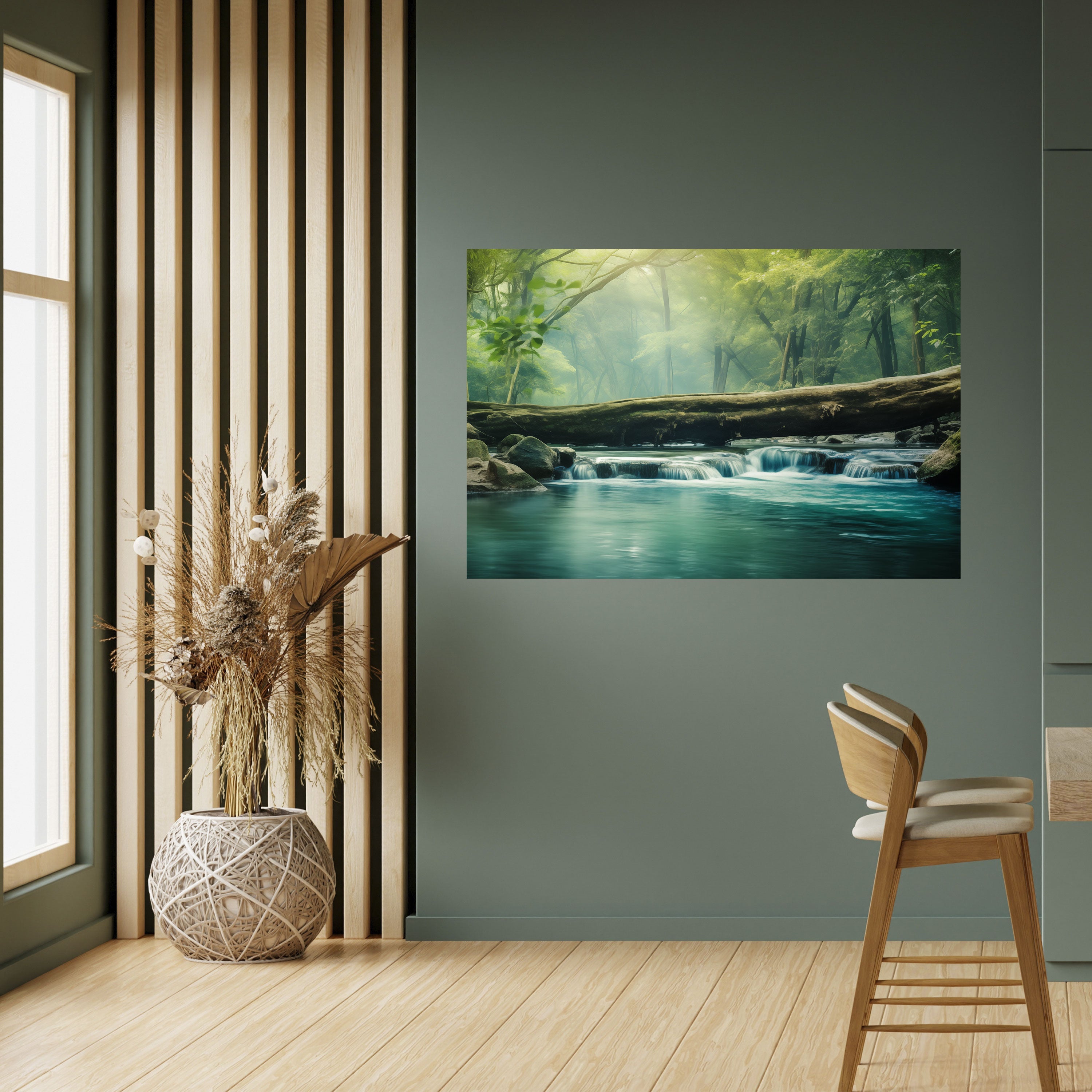 DRÖMMIGT VATTENFALL GLIMMER horisontell poster med självhäftande motiv