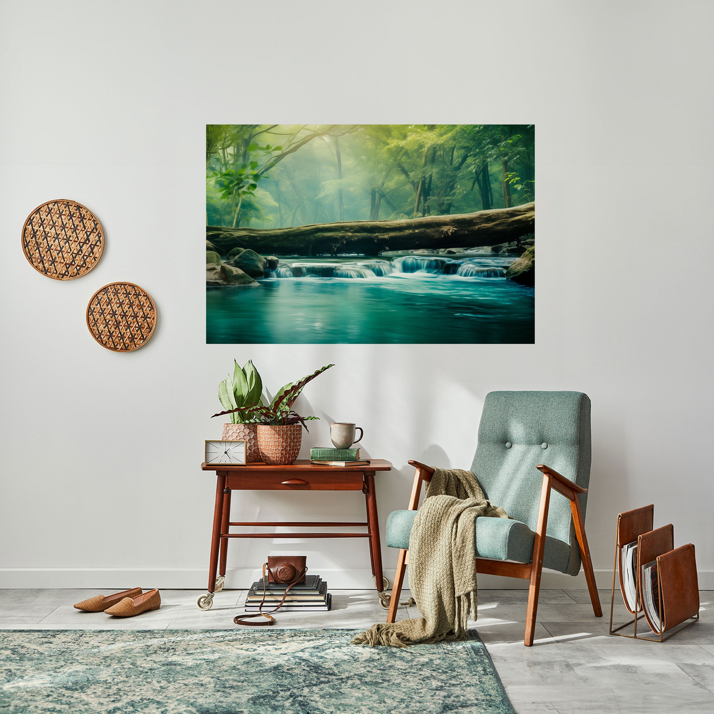 DRÖMMIGT VATTENFALL GLIMMER horisontell poster med självhäftande motiv