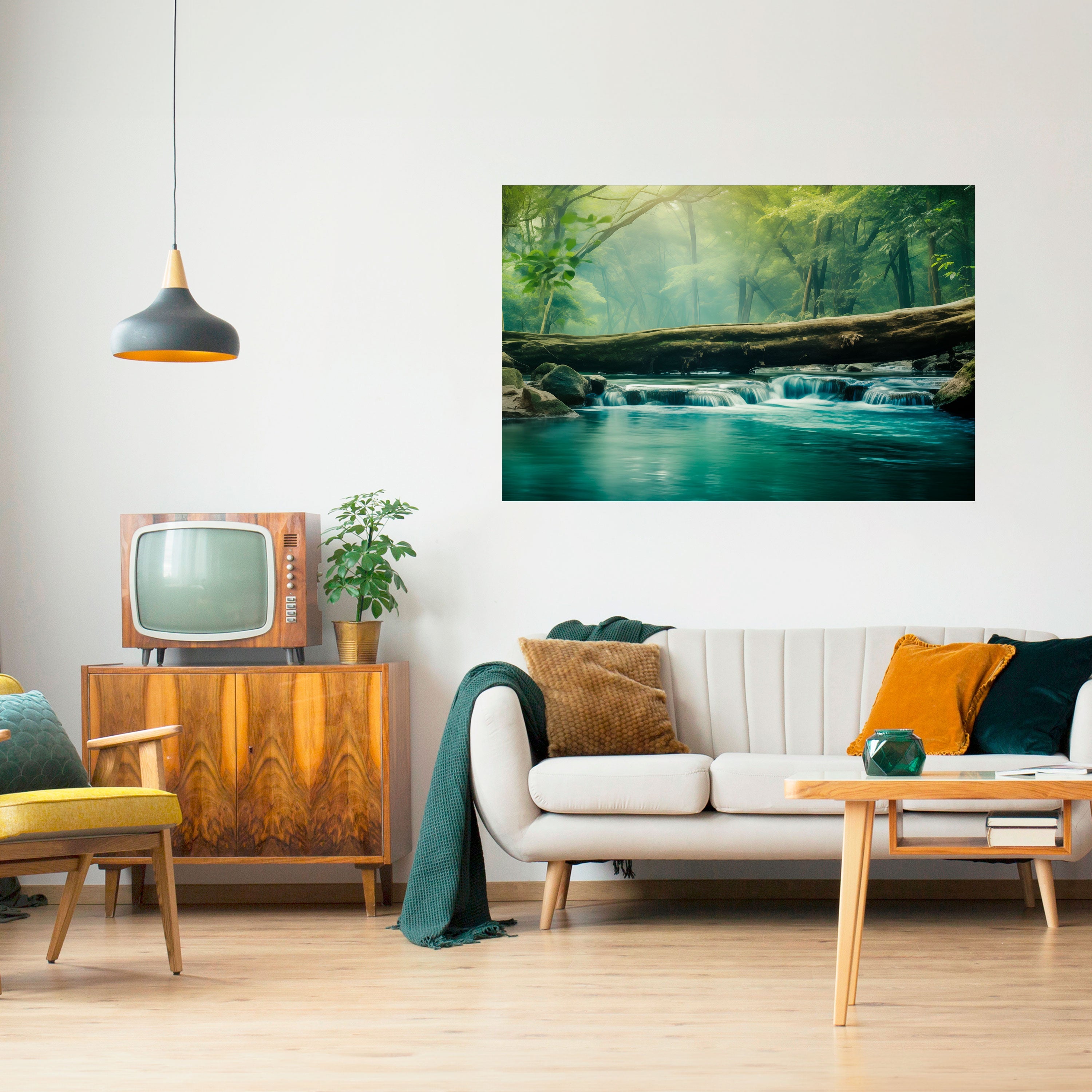 DRÖMMIGT VATTENFALL GLIMMER horisontell poster med självhäftande motiv