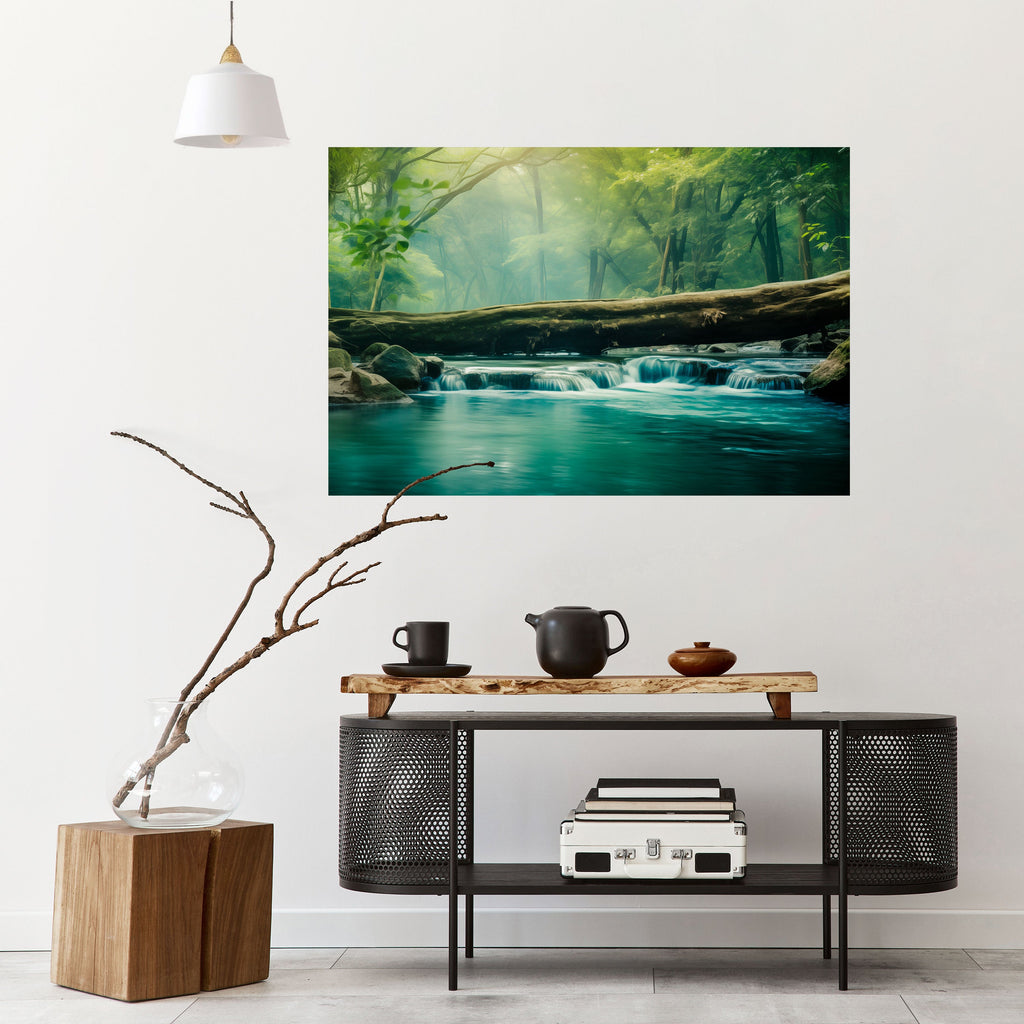 DRÖMMIGT VATTENFALL GLIMMER horisontell poster med självhäftande motiv