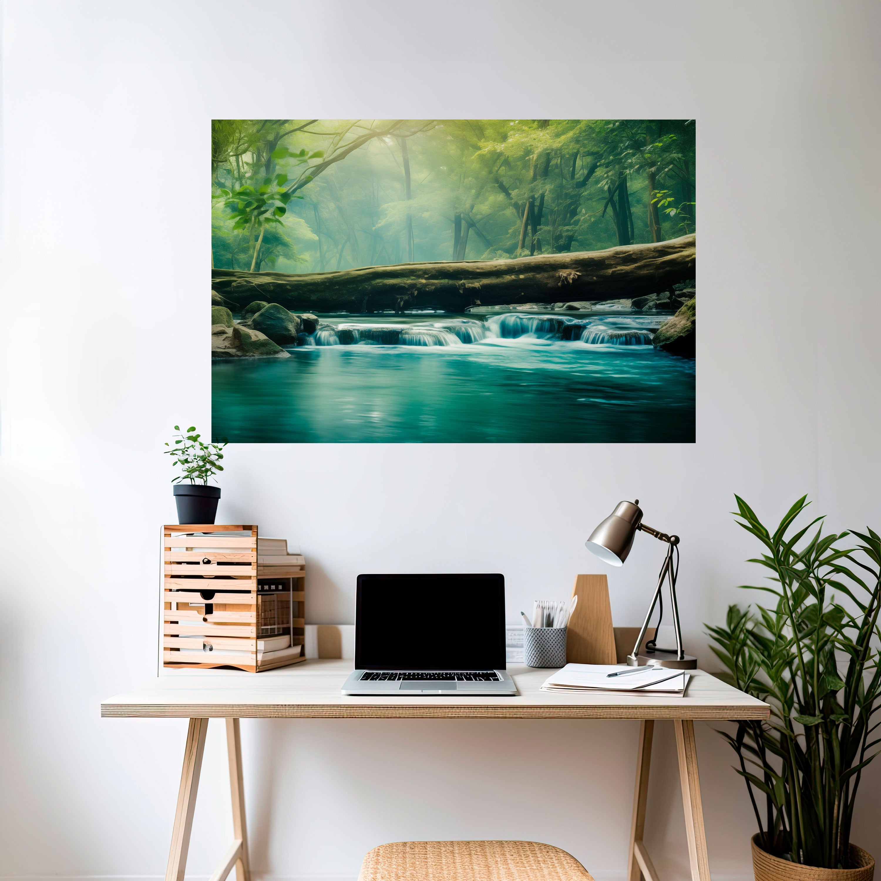 DRÖMMIGT VATTENFALL GLIMMER horisontell poster med självhäftande motiv