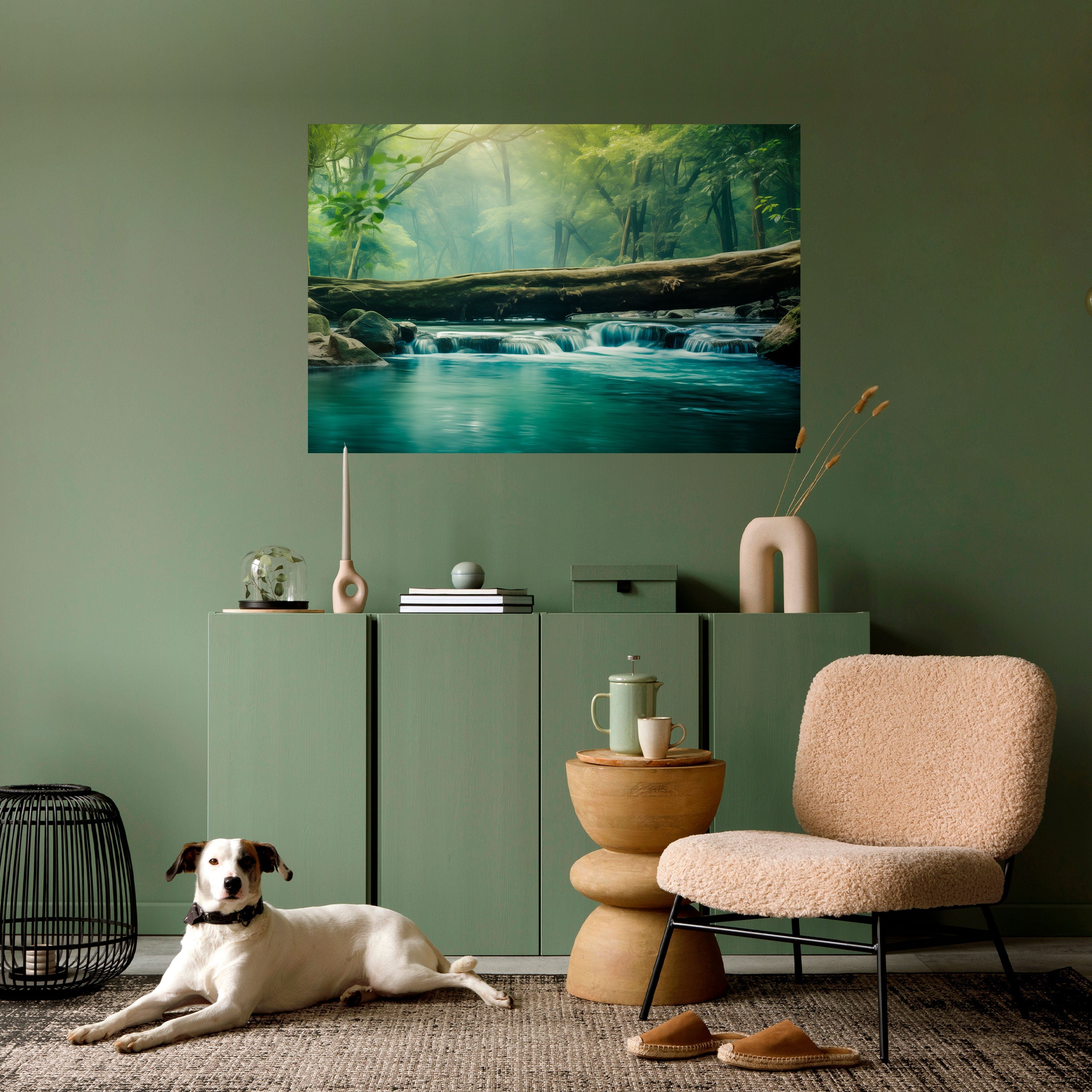 DRÖMMIGT VATTENFALL GLIMMER horisontell poster med självhäftande motiv