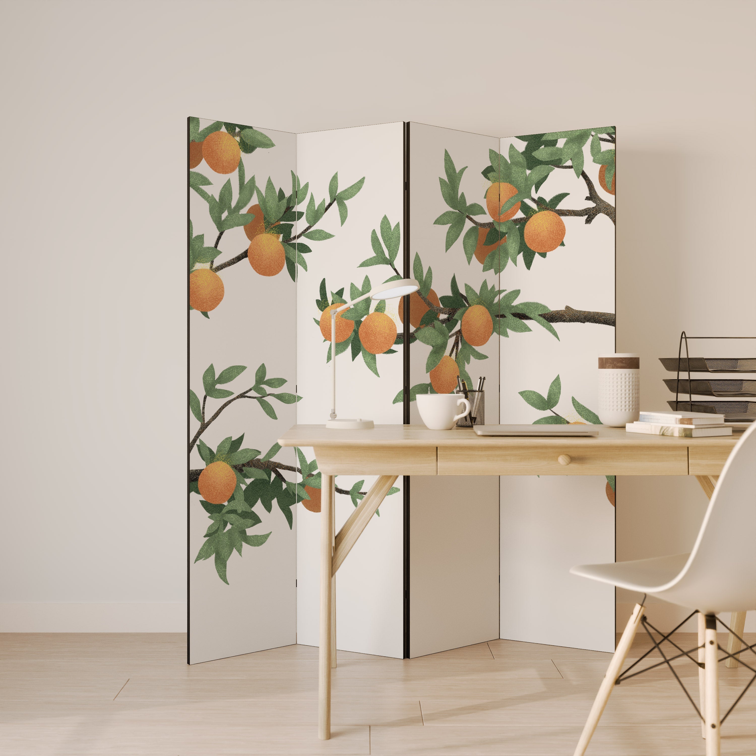 VACKER ORANGE Dekorativ rumsavdelare med 4 paneler