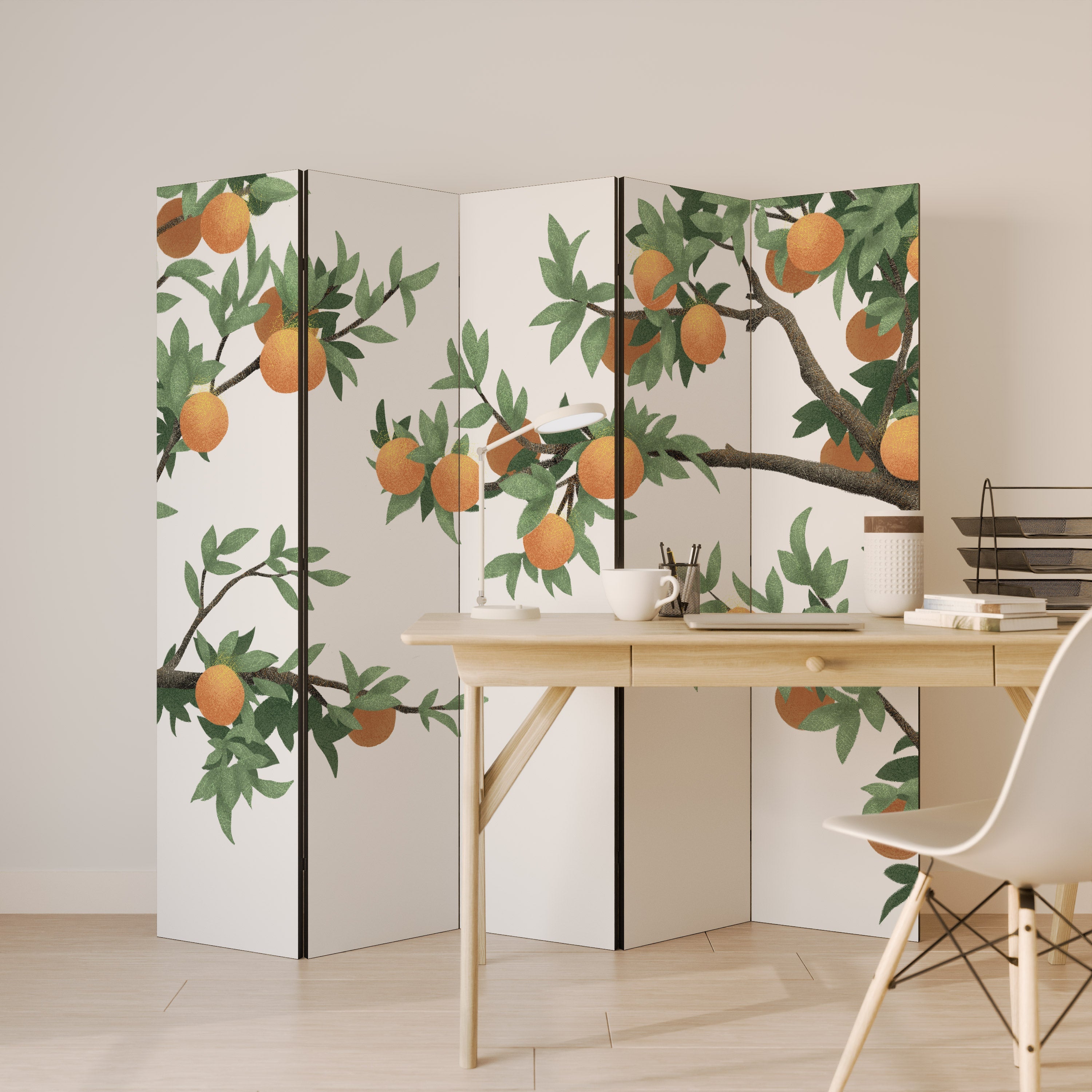 VACKER ORANGE Dekorativ rumsavdelare med 5 paneler