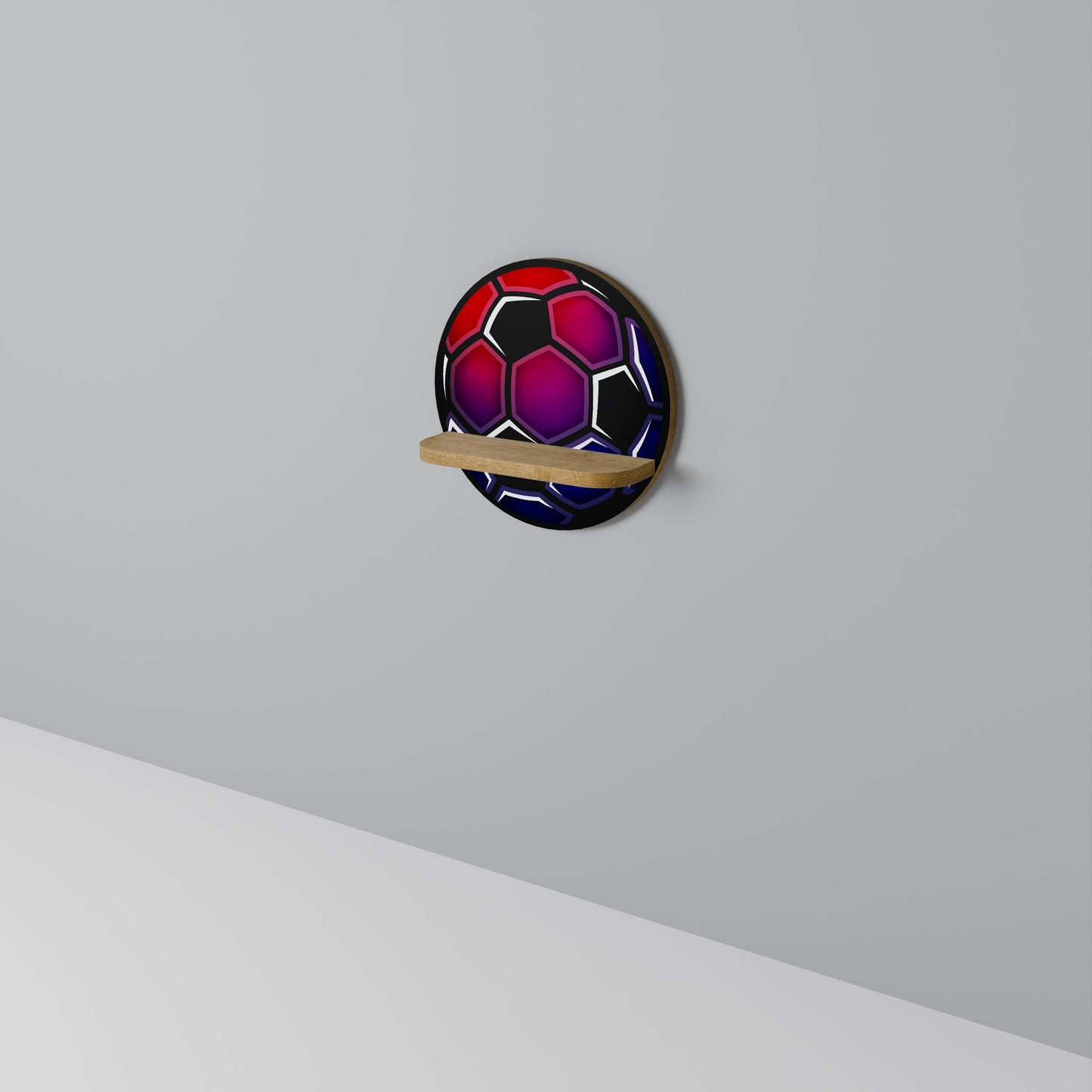 FOOTBALL DREAM Round Art Shelf In Oak Effect