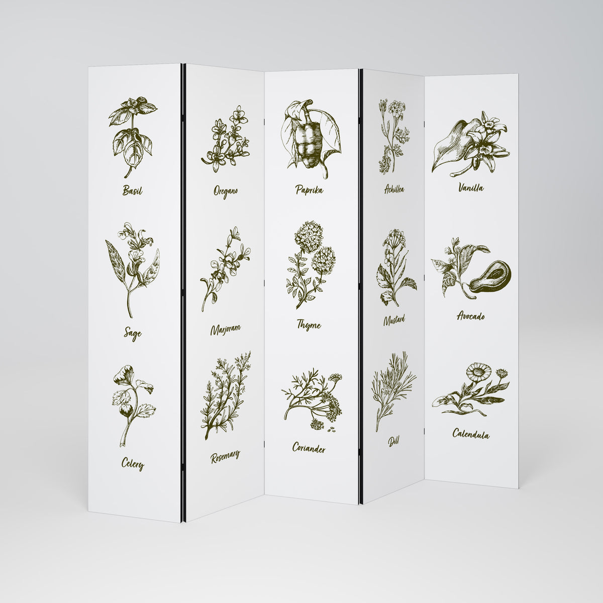 HERBAL FINESSE - ENG Dekorativ rumsavdelare – 5 paneler