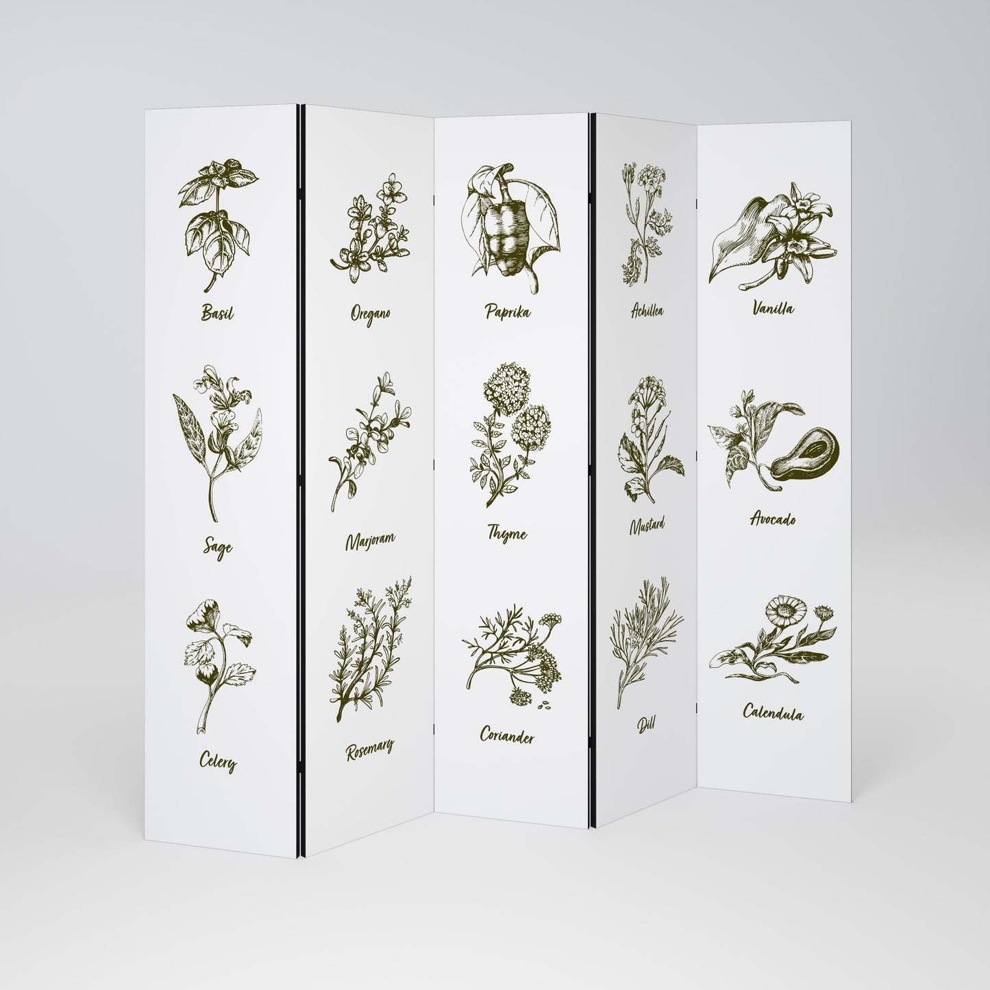 HERBAL FINESSE - ENG Dekorativ rumsavdelare – 5 paneler