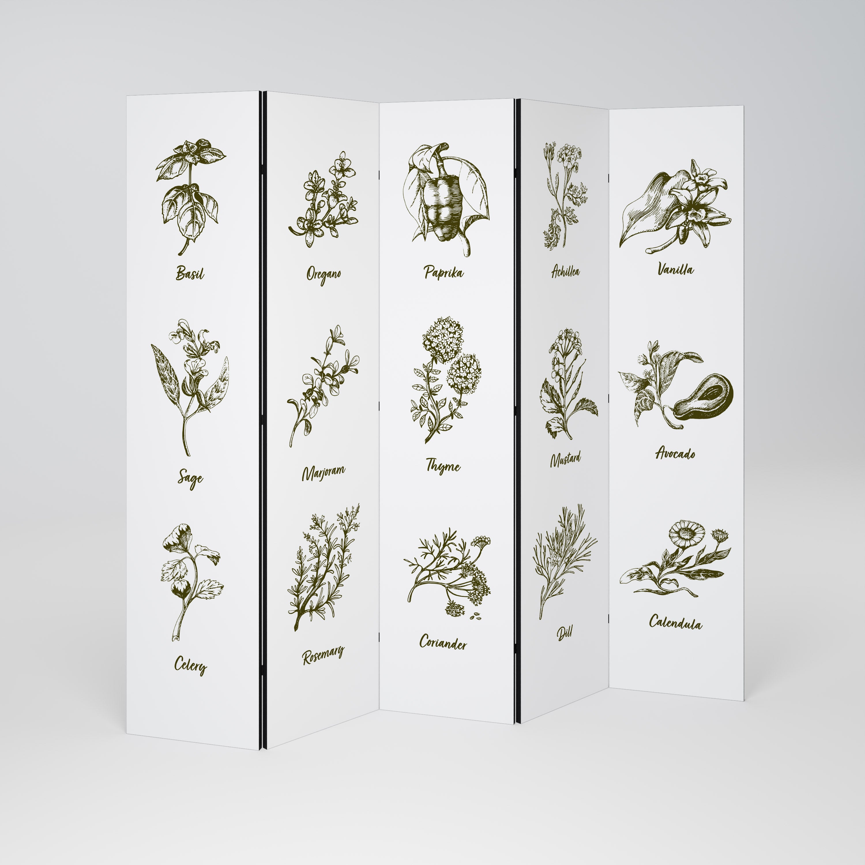 HERBAL FINESSE - ENG Dekorativ rumsavdelare – 5 paneler
