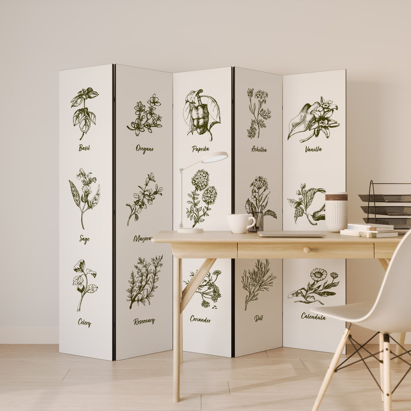 HERBAL FINESSE - ENG Dekorativ rumsavdelare – 5 paneler