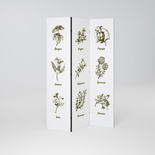 WHISPERS OF WILD HERBS Dekorativ rumsavdelare – 3 paneler