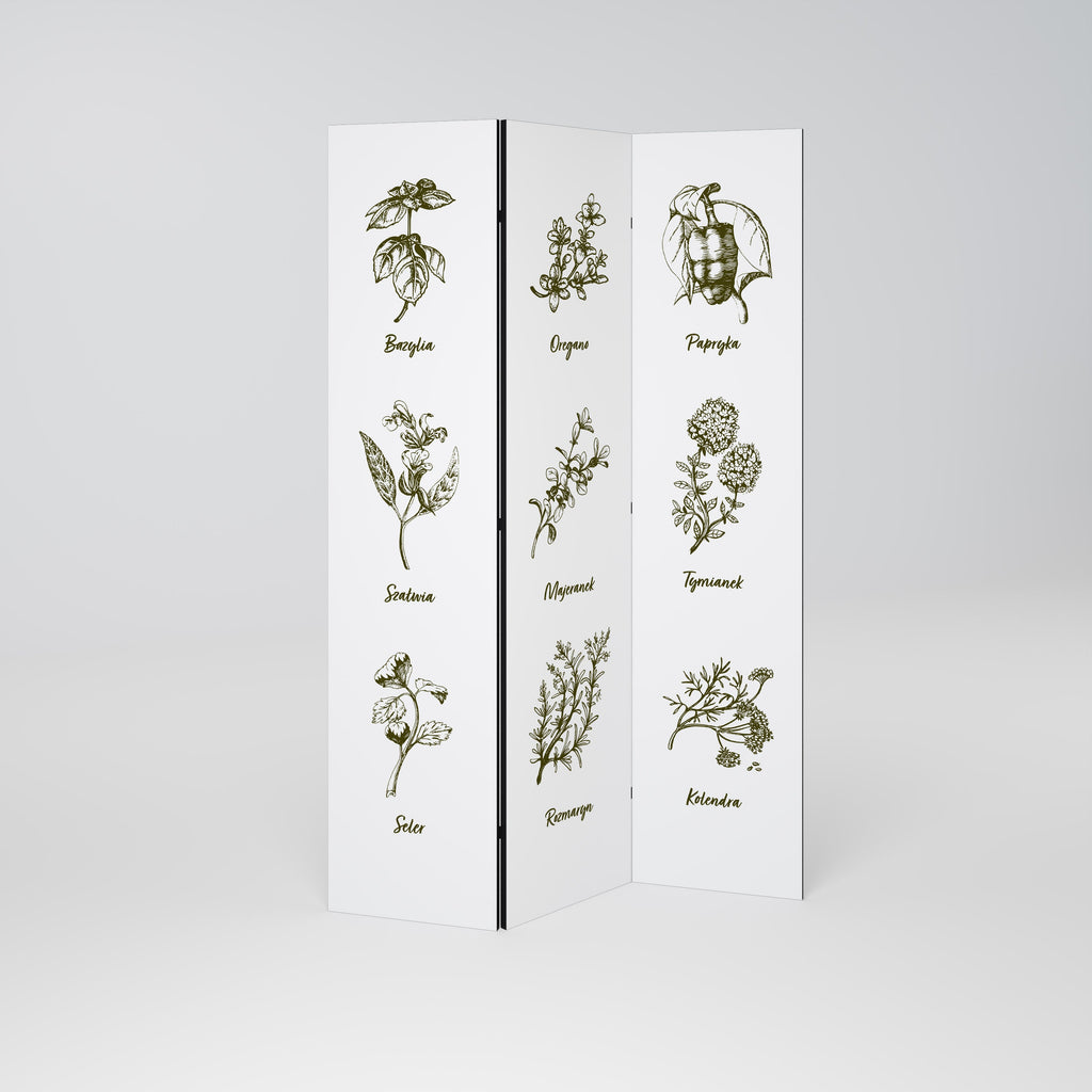 Dekorativ rumsavdelare med 3 paneler WHISPERS OF WILD HERBS