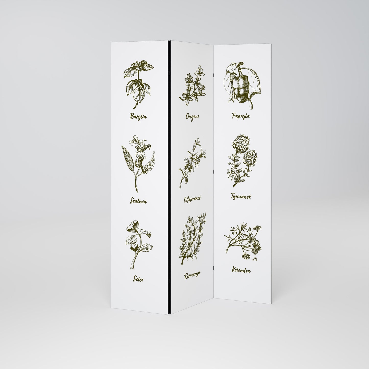 Dekorativ rumsavdelare med 3 paneler WHISPERS OF WILD HERBS