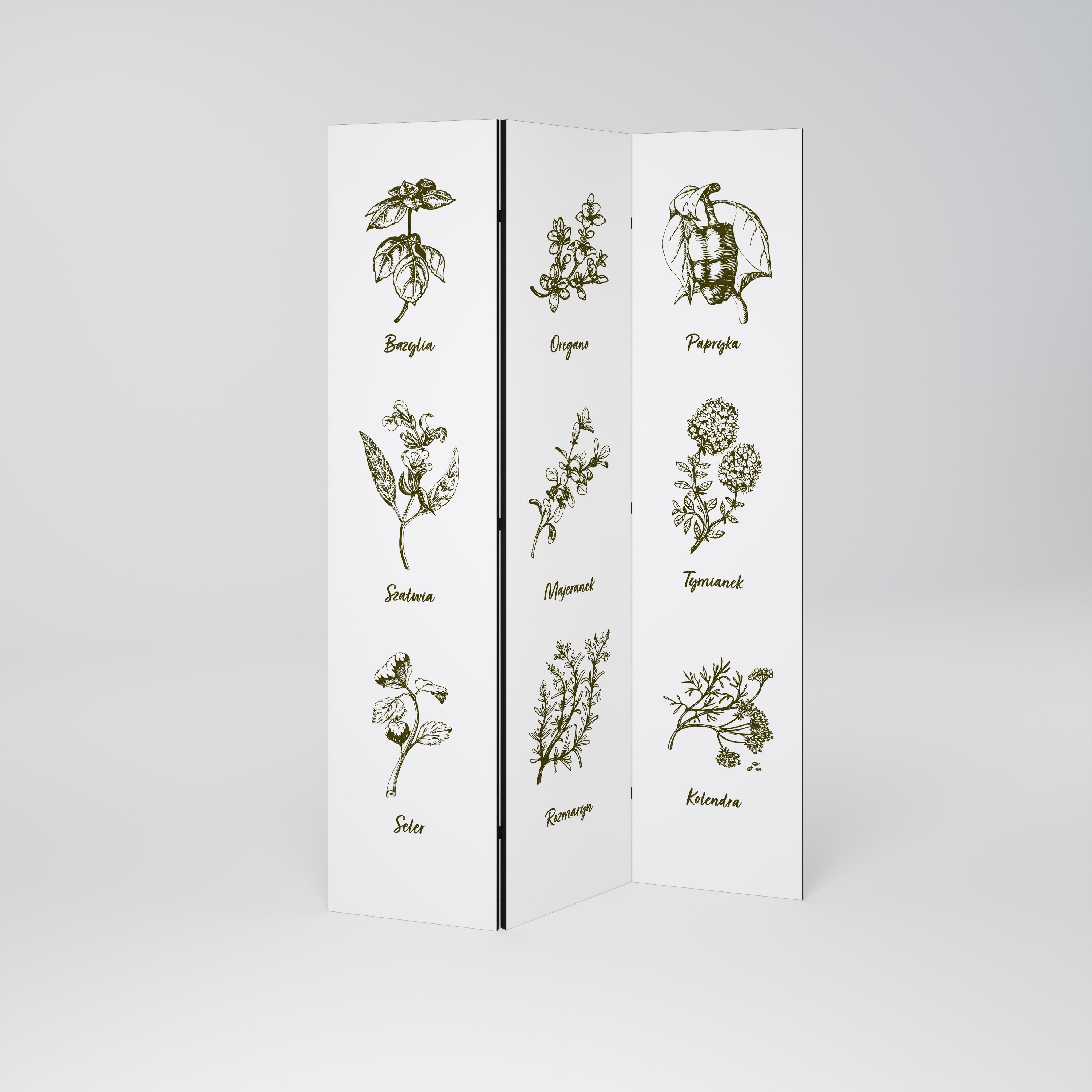 Dekorativ rumsavdelare med 3 paneler WHISPERS OF WILD HERBS