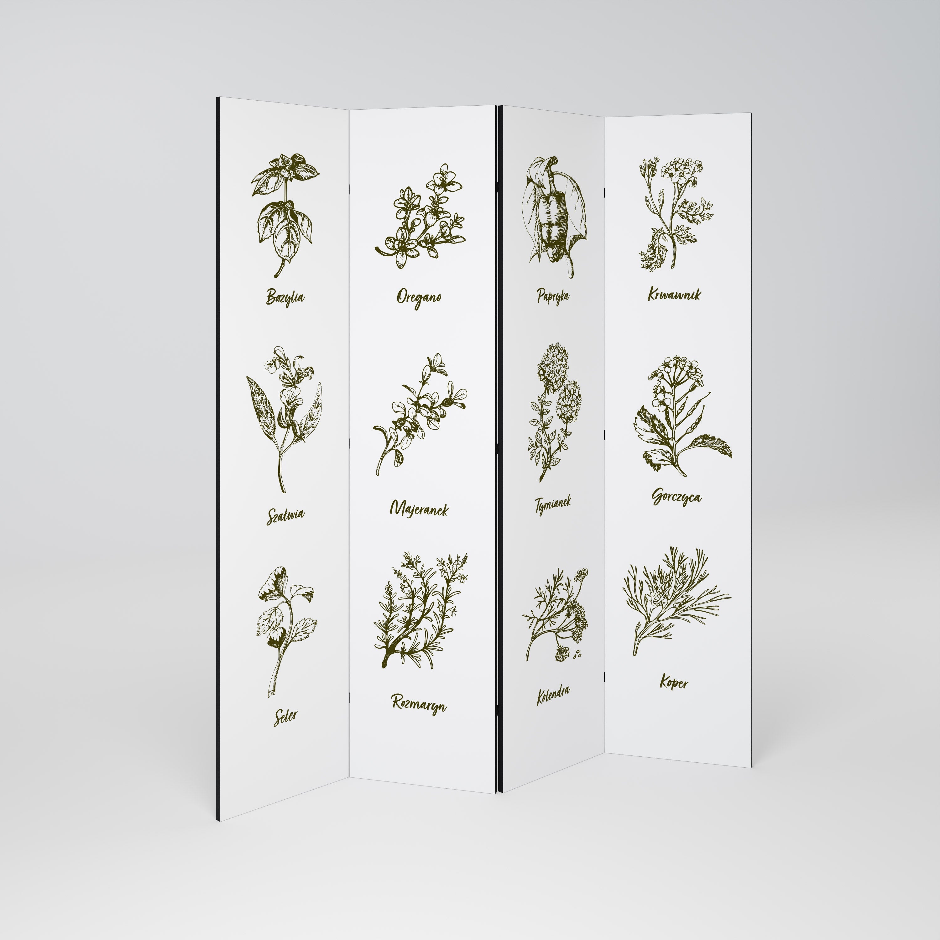 Dekorativ rumsavdelare med 4 paneler WHISPERS OF WILD HERBS