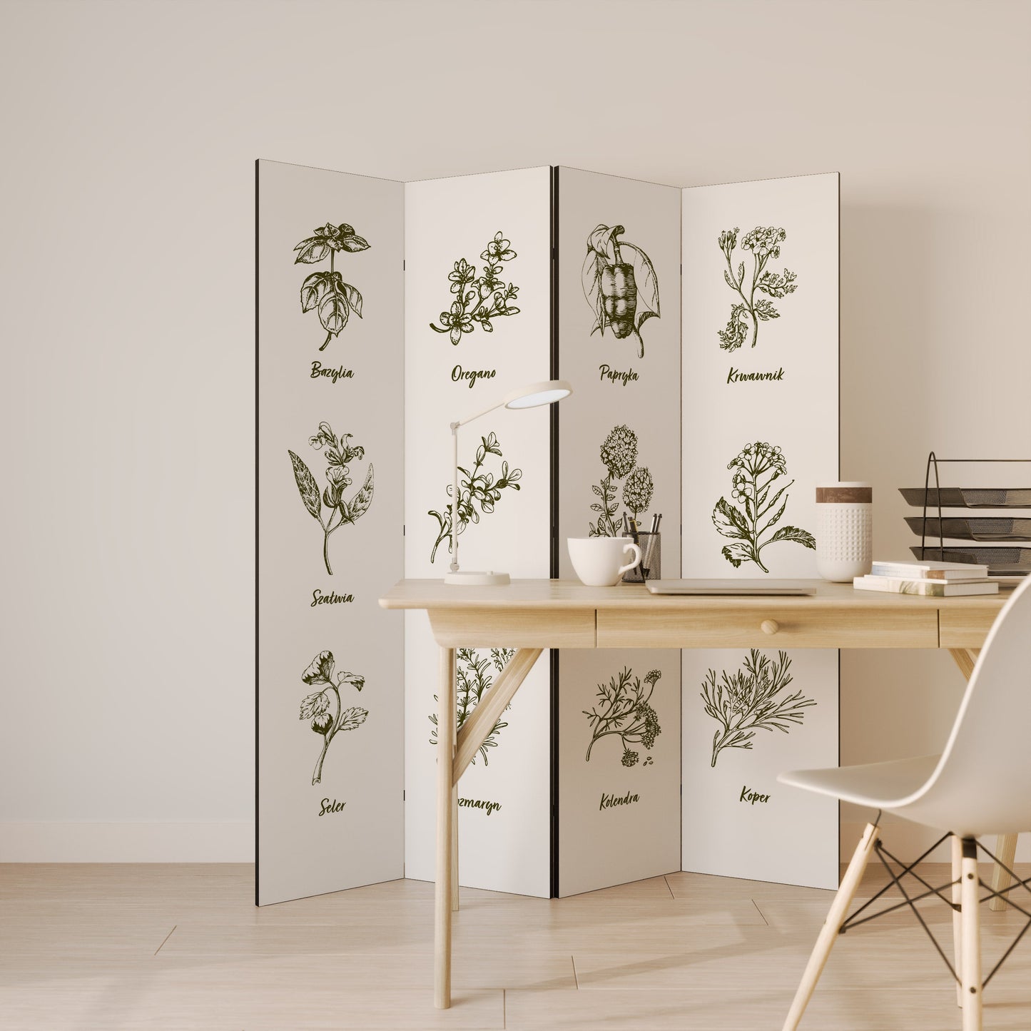 WHISPERS OF WILD HERBS Decorative 4-Panel Room Divider