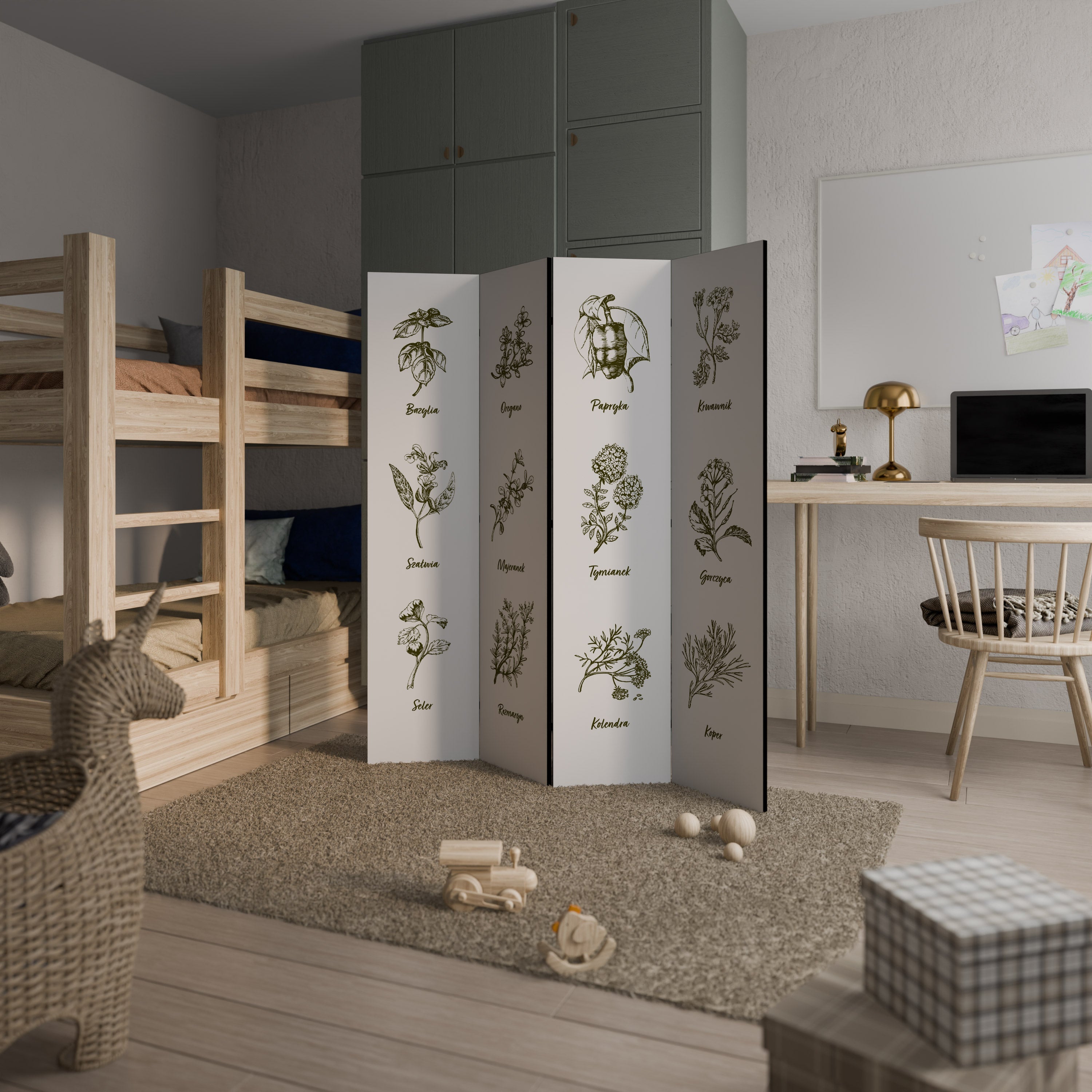 Dekorativ rumsavdelare med 4 paneler WHISPERS OF WILD HERBS