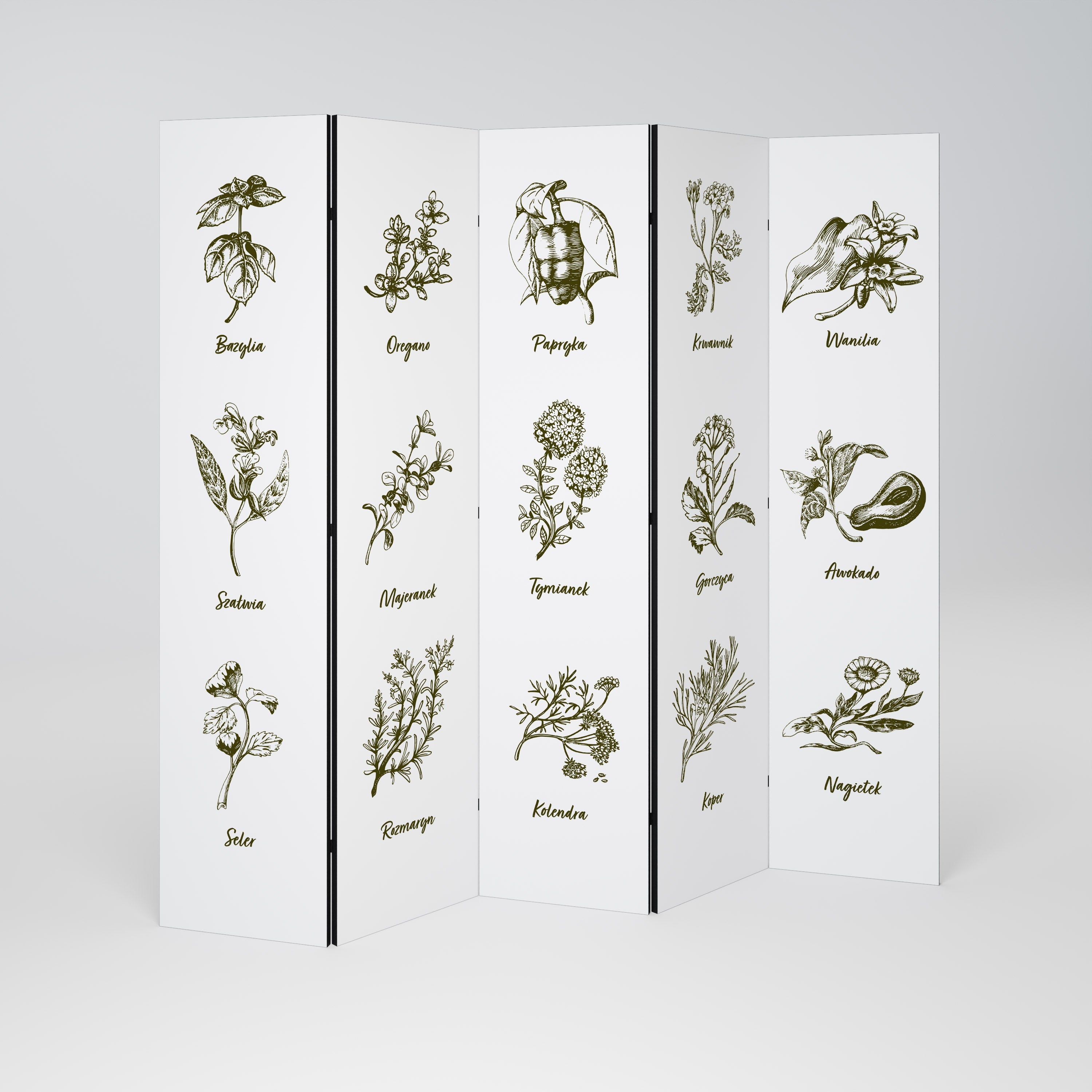 Dekorativ rumsavdelare med 5 paneler WHISPERS OF WILD HERBS