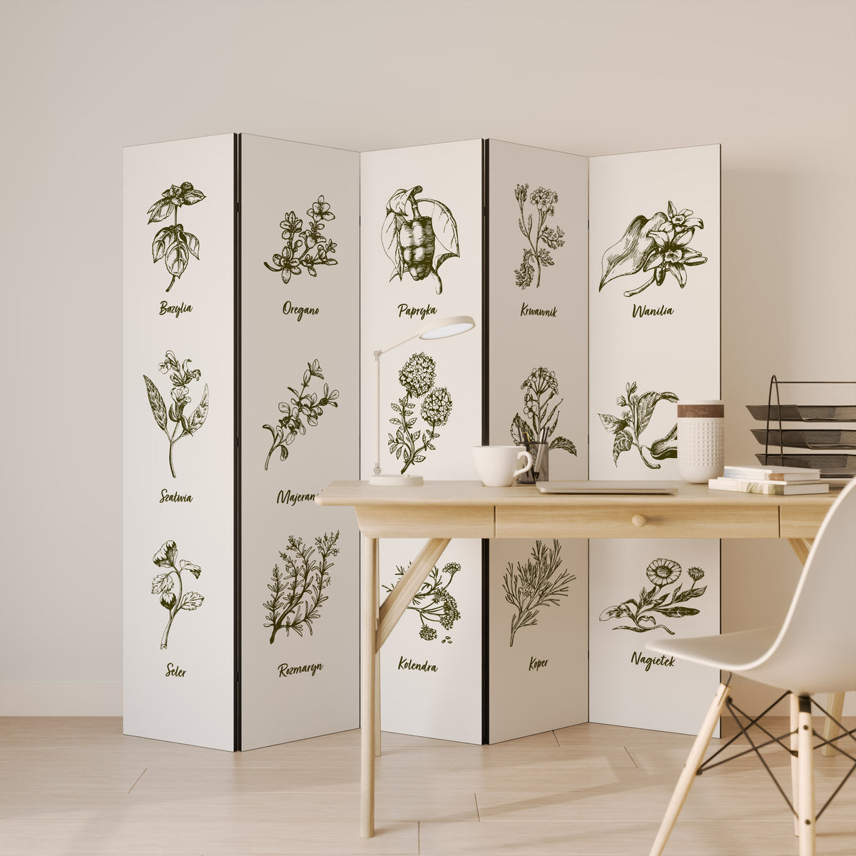 WHISPERS OF WILD HERBS Dekorativ rumsavdelare – 5 paneler