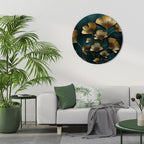 GOLDEN FLORA FANTASY Round Wall Art