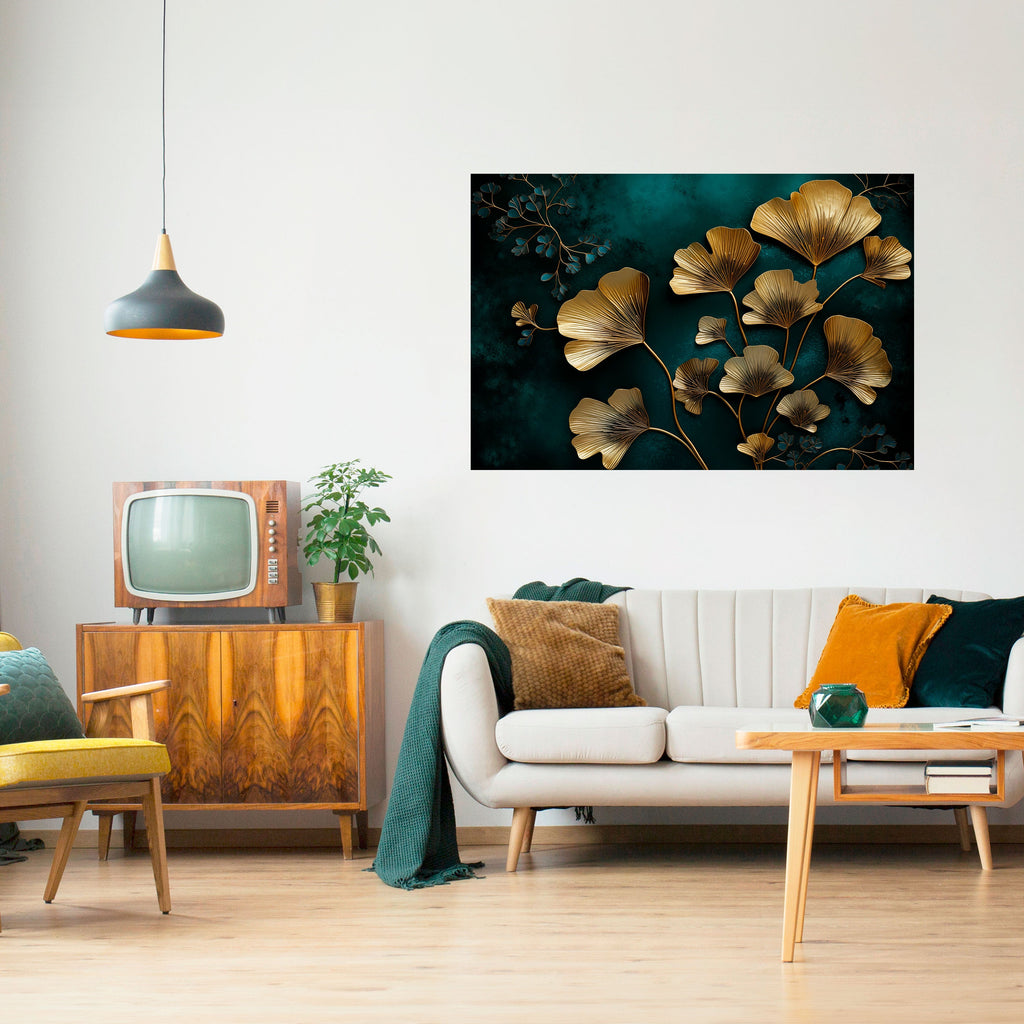GOLDEN FLORA FANTASY horisontell affisch med självhäftande motiv