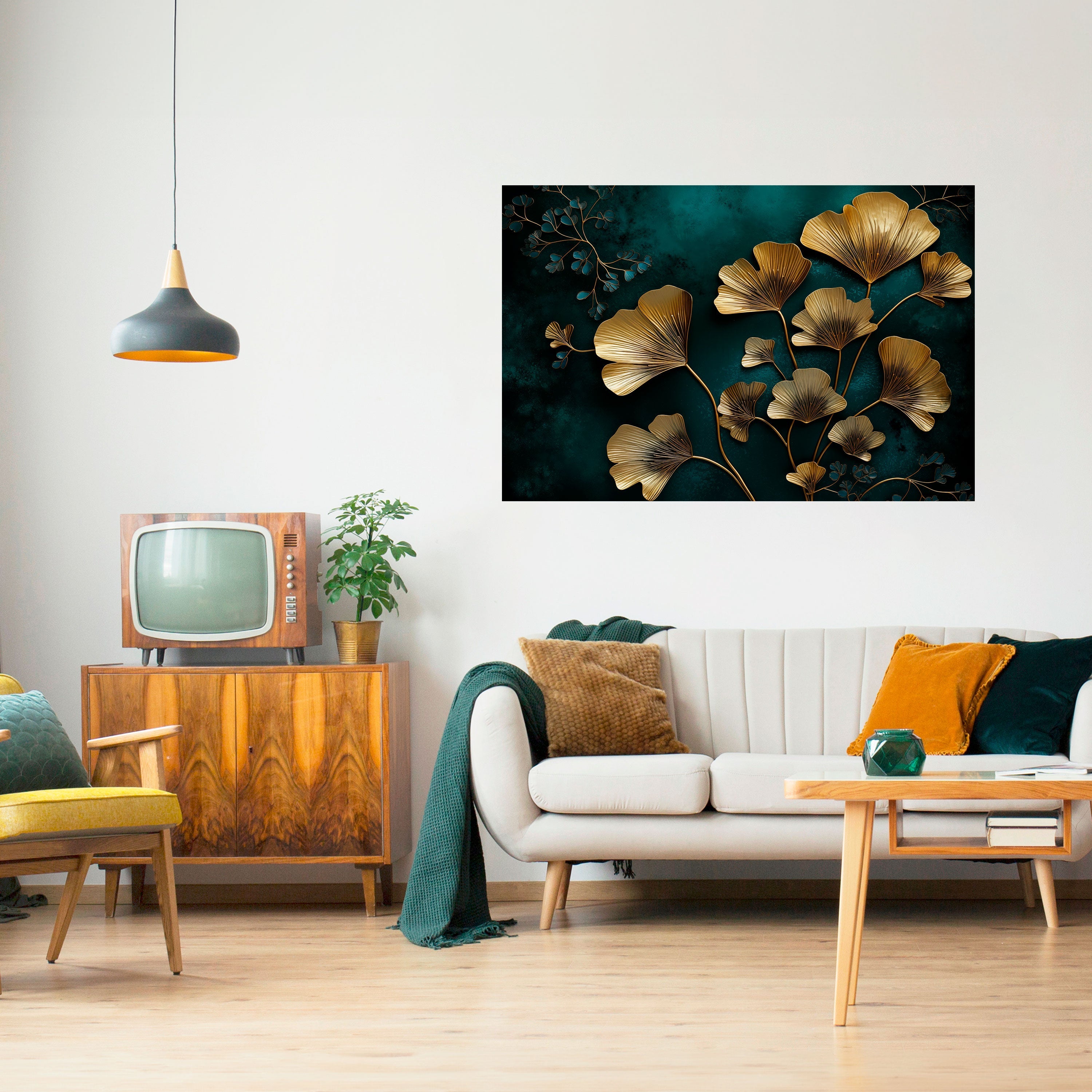 GOLDEN FLORA FANTASY horisontell affisch med självhäftande motiv