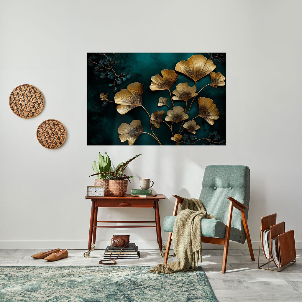 GOLDEN FLORA FANTASY horisontell affisch med självhäftande motiv